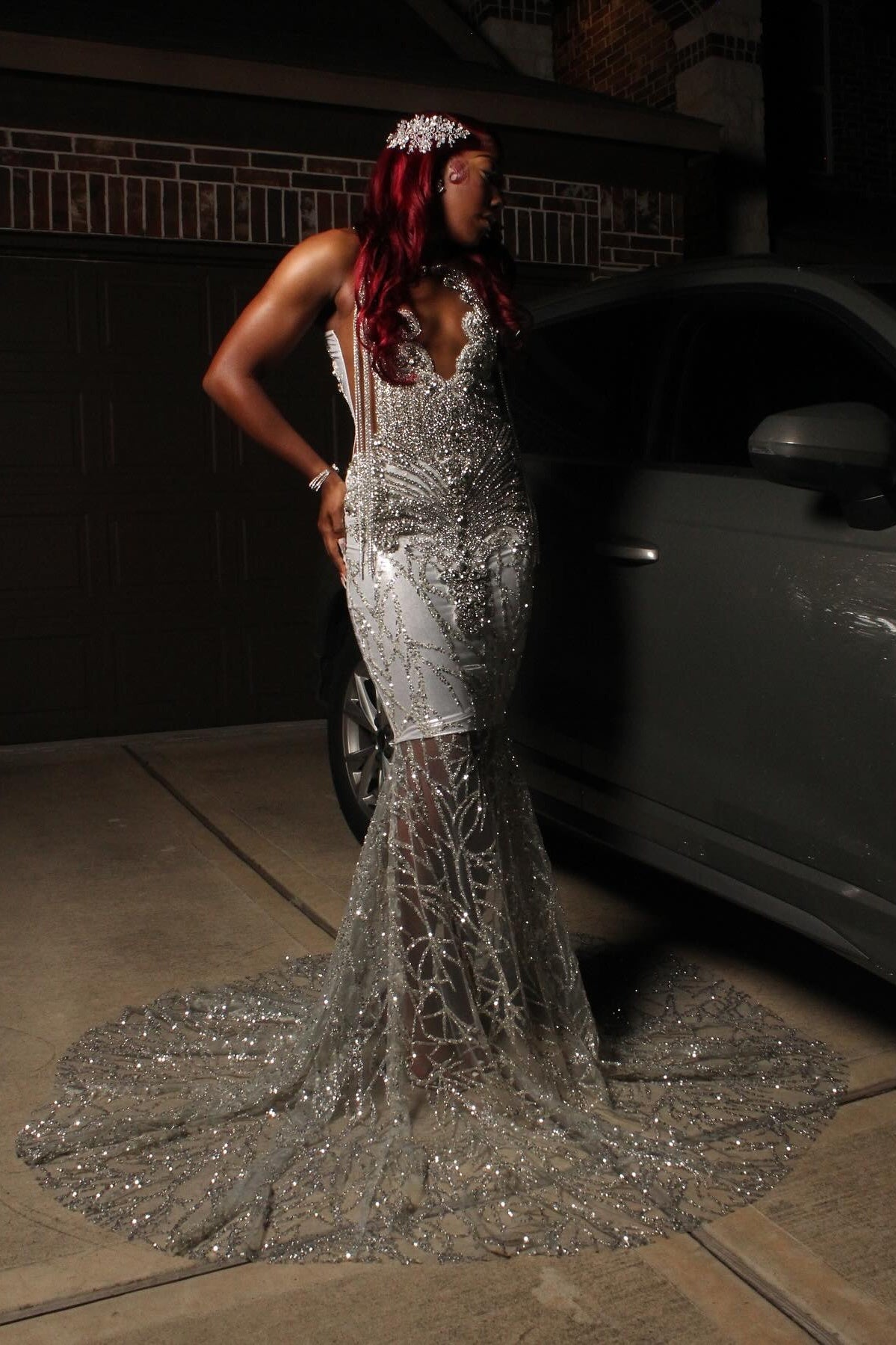 Decent Silver Mermaid Jewel Beadings Sequins Prom Dresses With Tassel