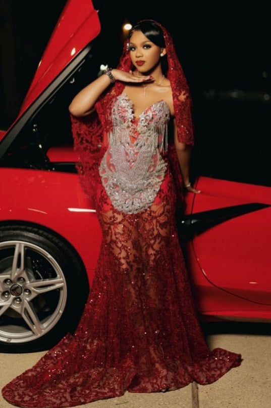 Sexy Red Sequins Sweetheart Mermaid Beadings Prom Dresses With Scarf