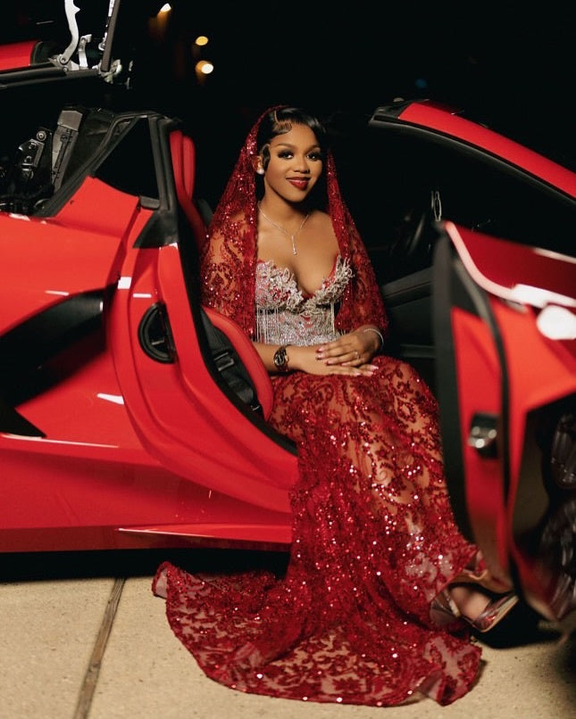 Sexy Red Sequins Sweetheart Mermaid Beadings Prom Dresses With Scarf