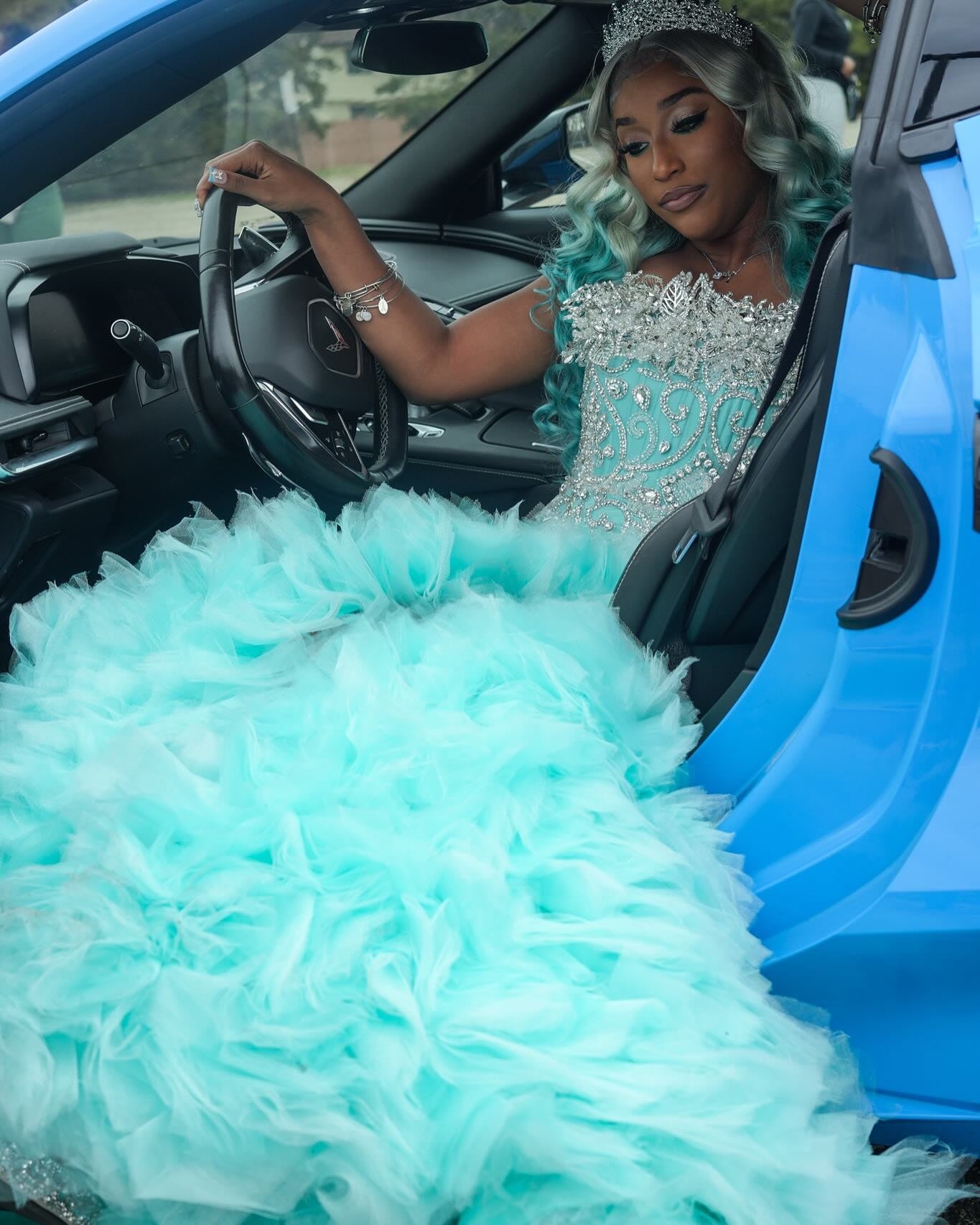 Nectarean Mint Green Strapless Mermaid Beadings Crystal Puffy Layers Prom Dresses