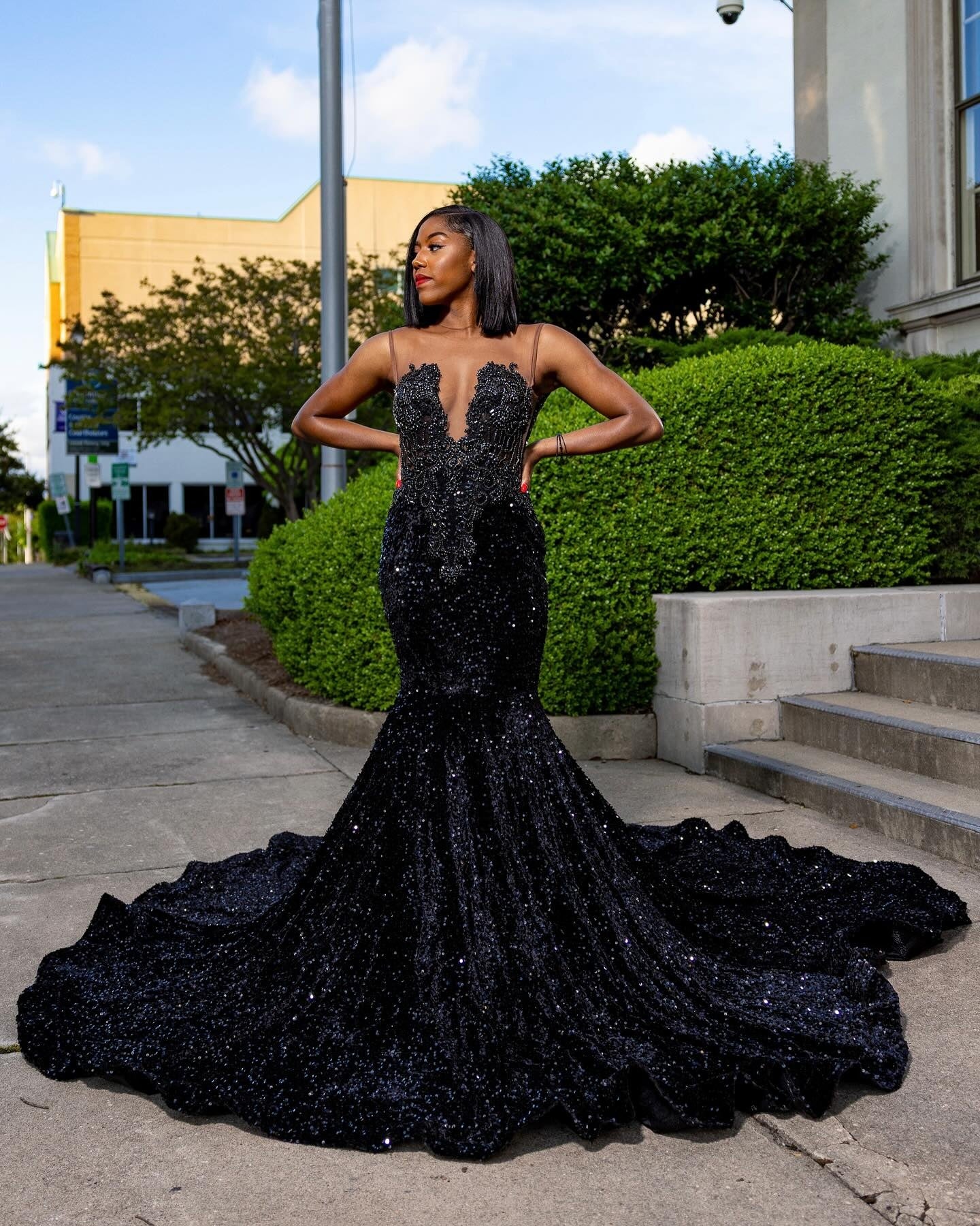Elegant Black Jewel Mermaid Beadings Sequins Prom Dresses
