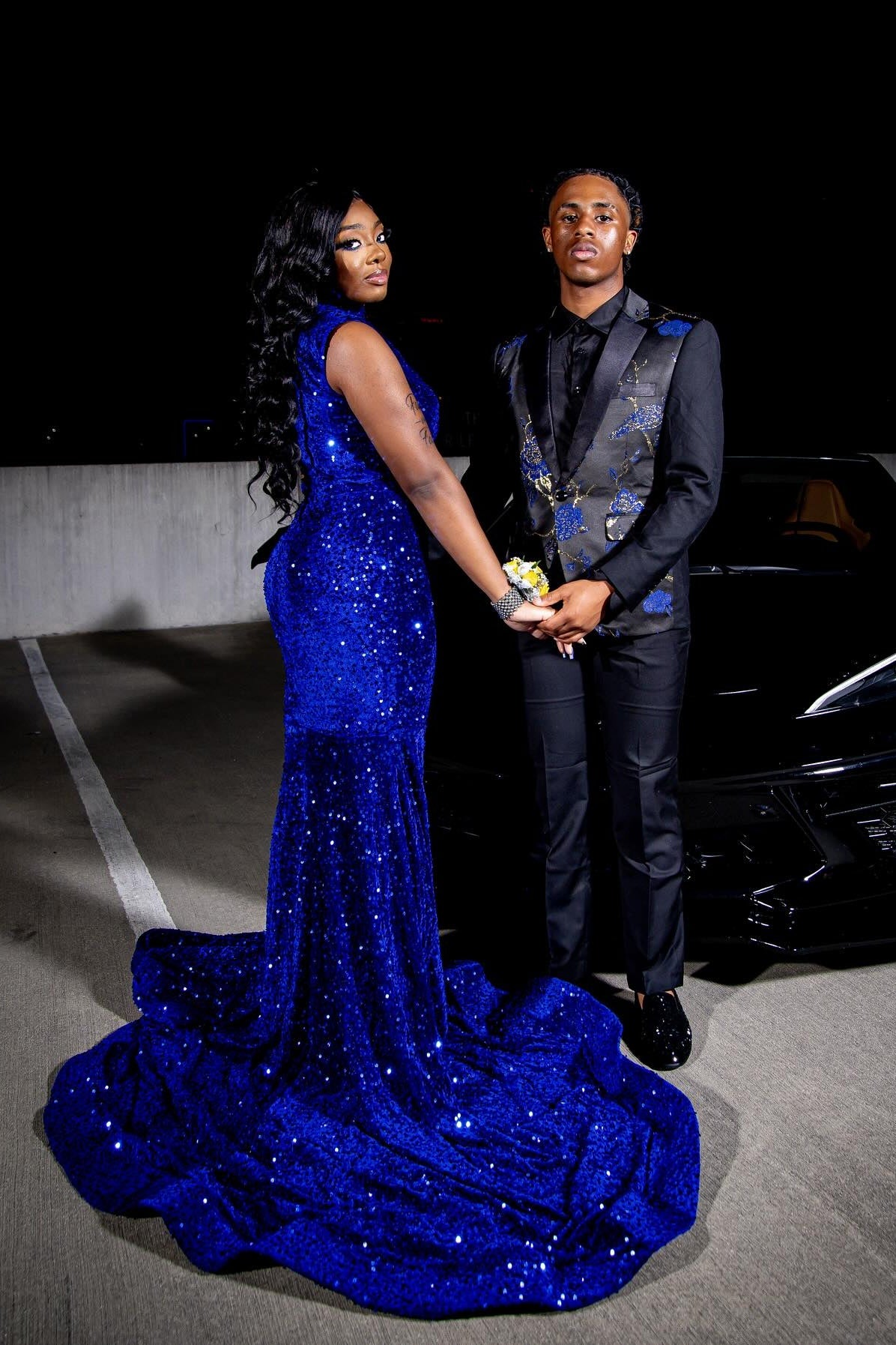 Gorgeous Royal Blue Mermaid High Neck Sequins Prom Dresses