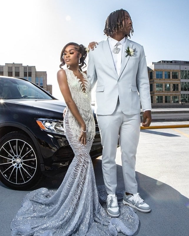 Charming Silver Jewel Mermaid Beadings Sequins Prom Dresses With Tassel