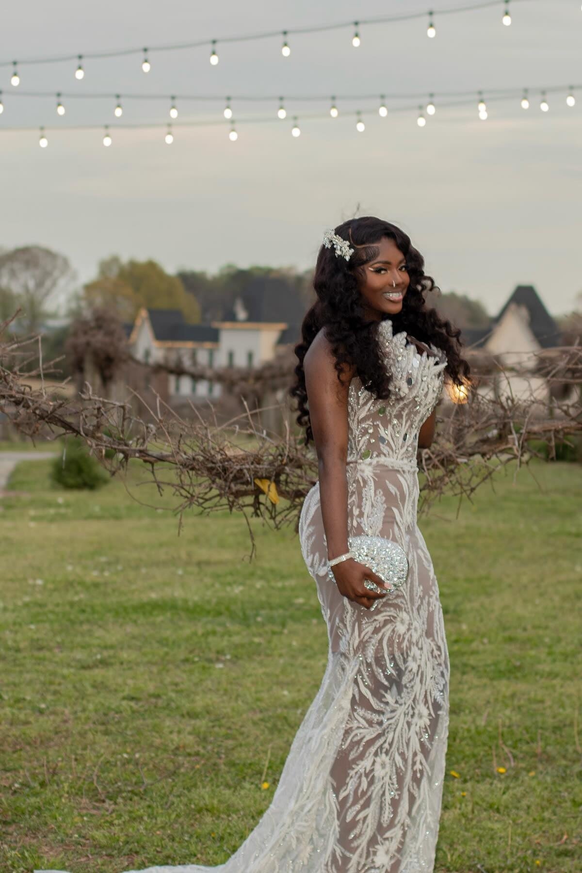 Elegant White Strapless Sheath Lace Tulle Prom Dresses With Crystal