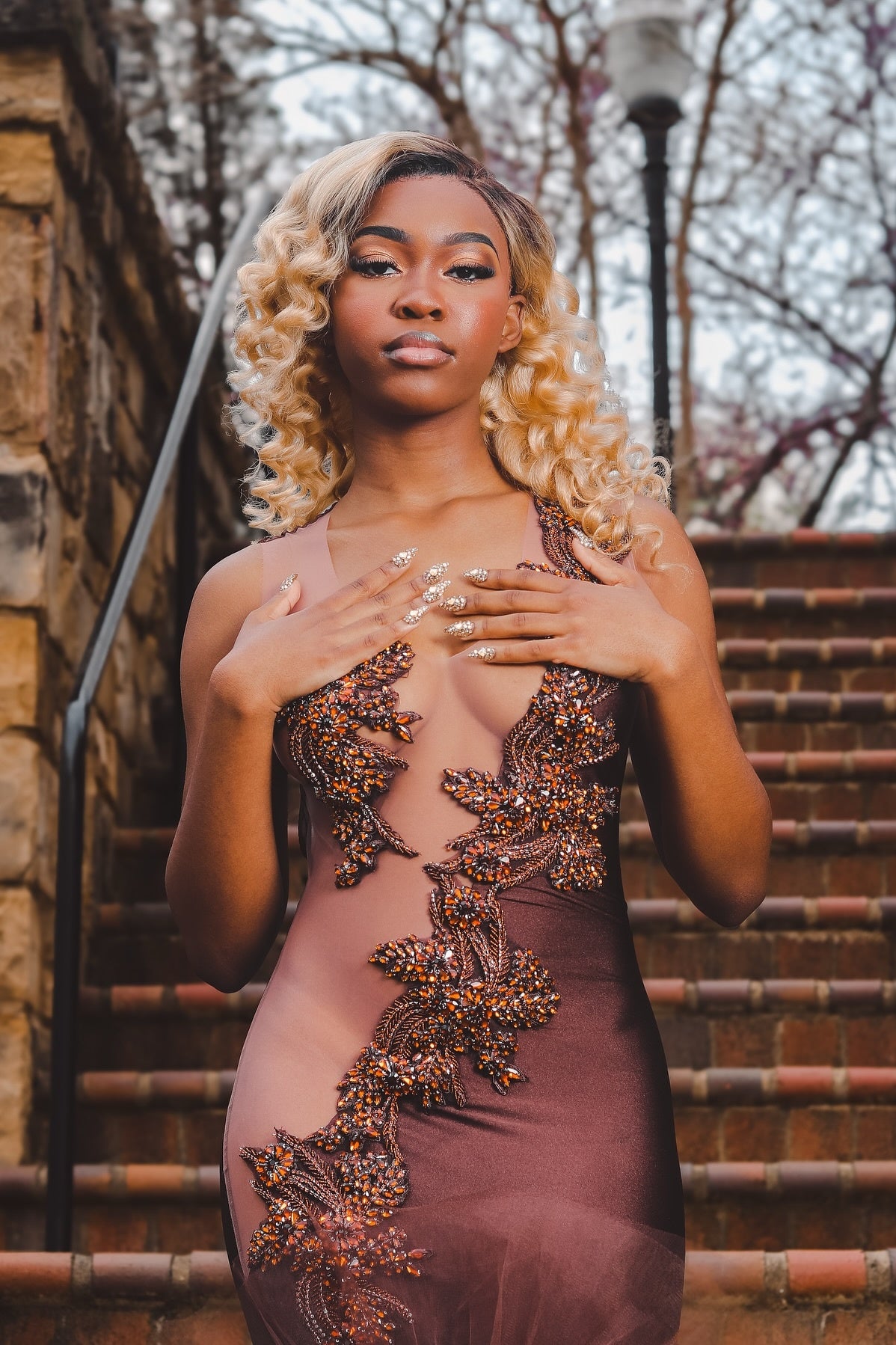 Gentle Chocolate Jewel Mermaid Beadings Puffy Layers Prom Dresses