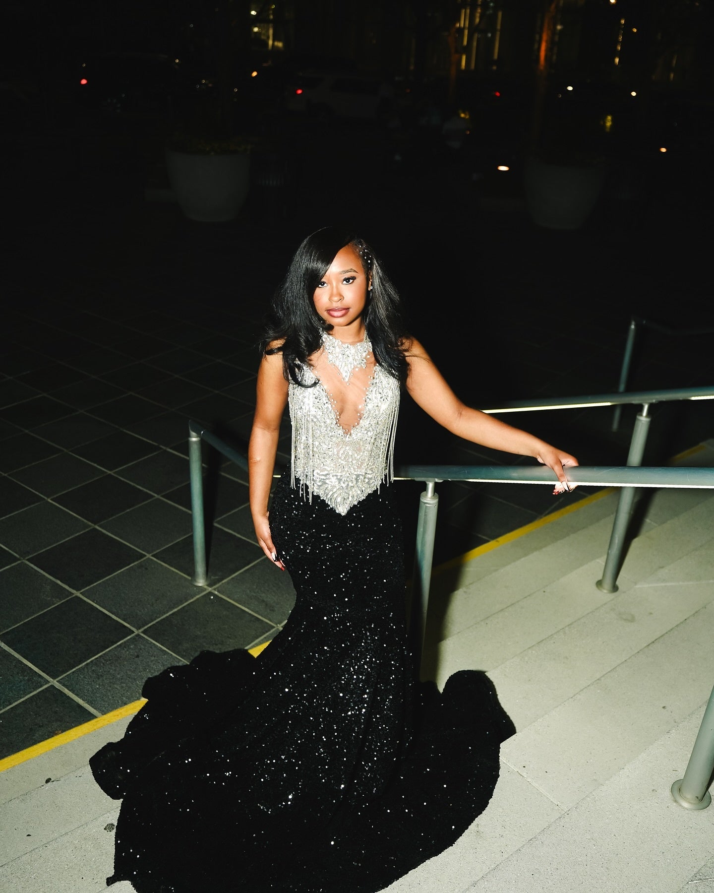 Dignified Black Sequins High Collar Beadings Mermaid Prom Dresses