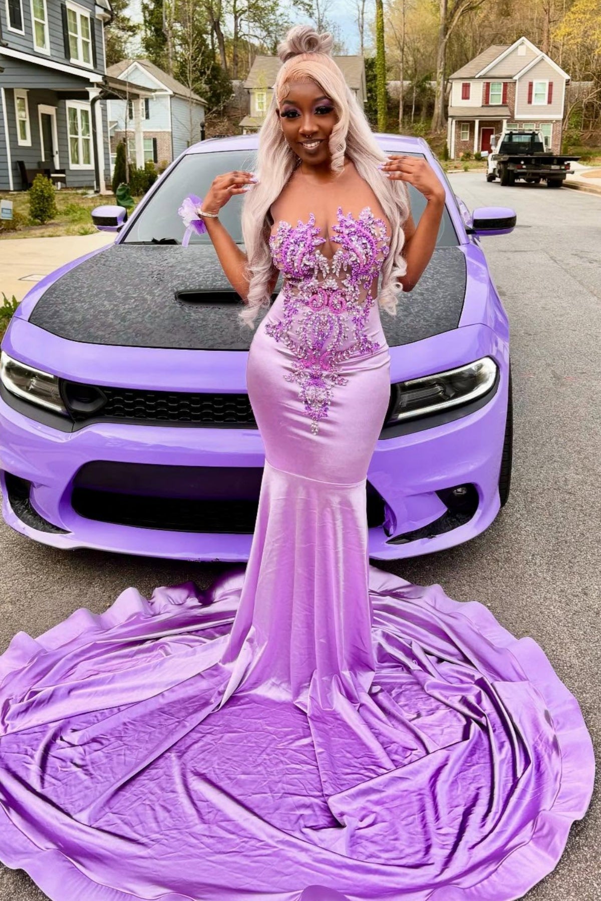Elegant Purple Jewel Mermaid Beadings Prom Dresses