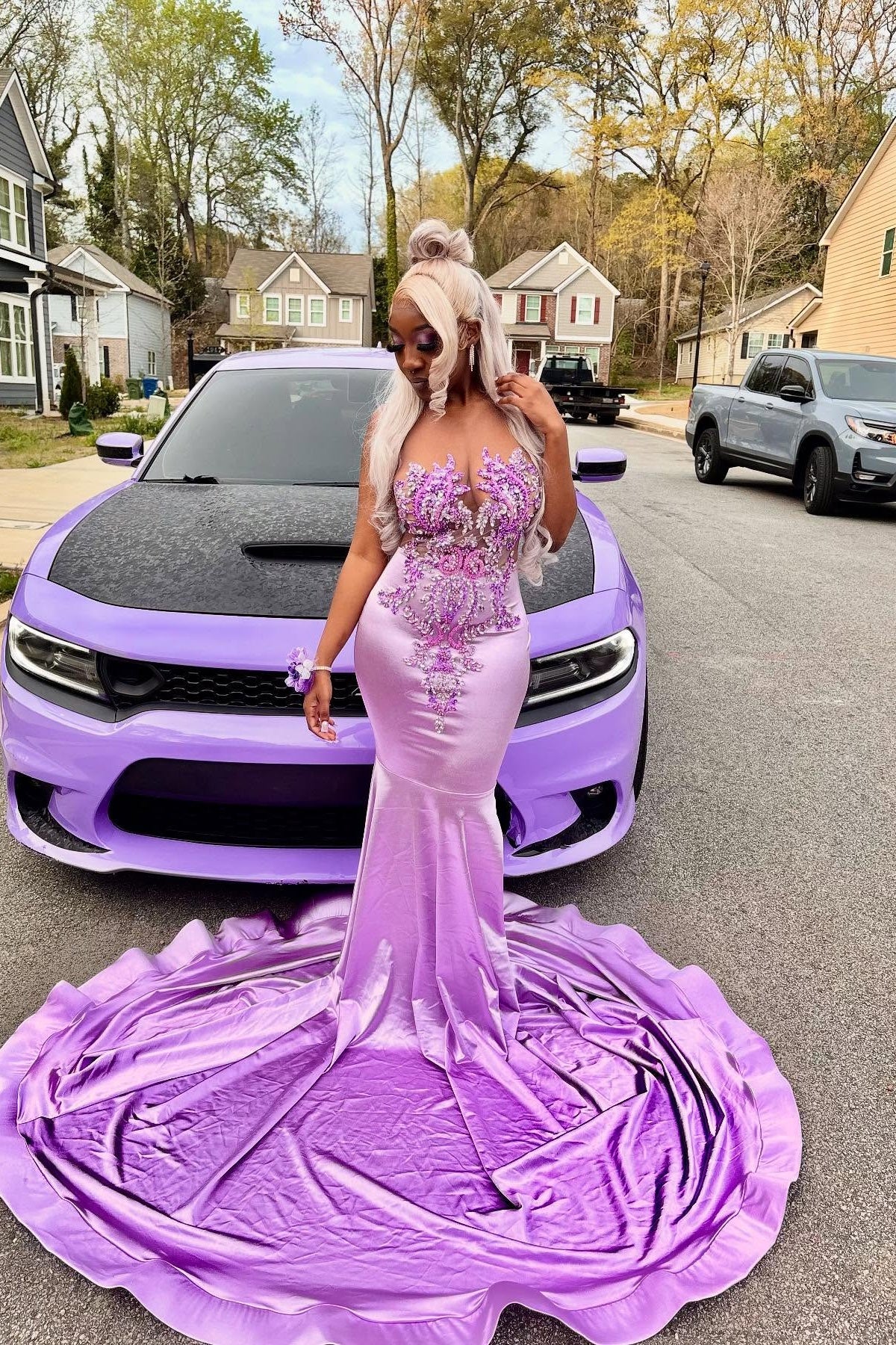 Elegant Purple Jewel Mermaid Beadings Prom Dresses