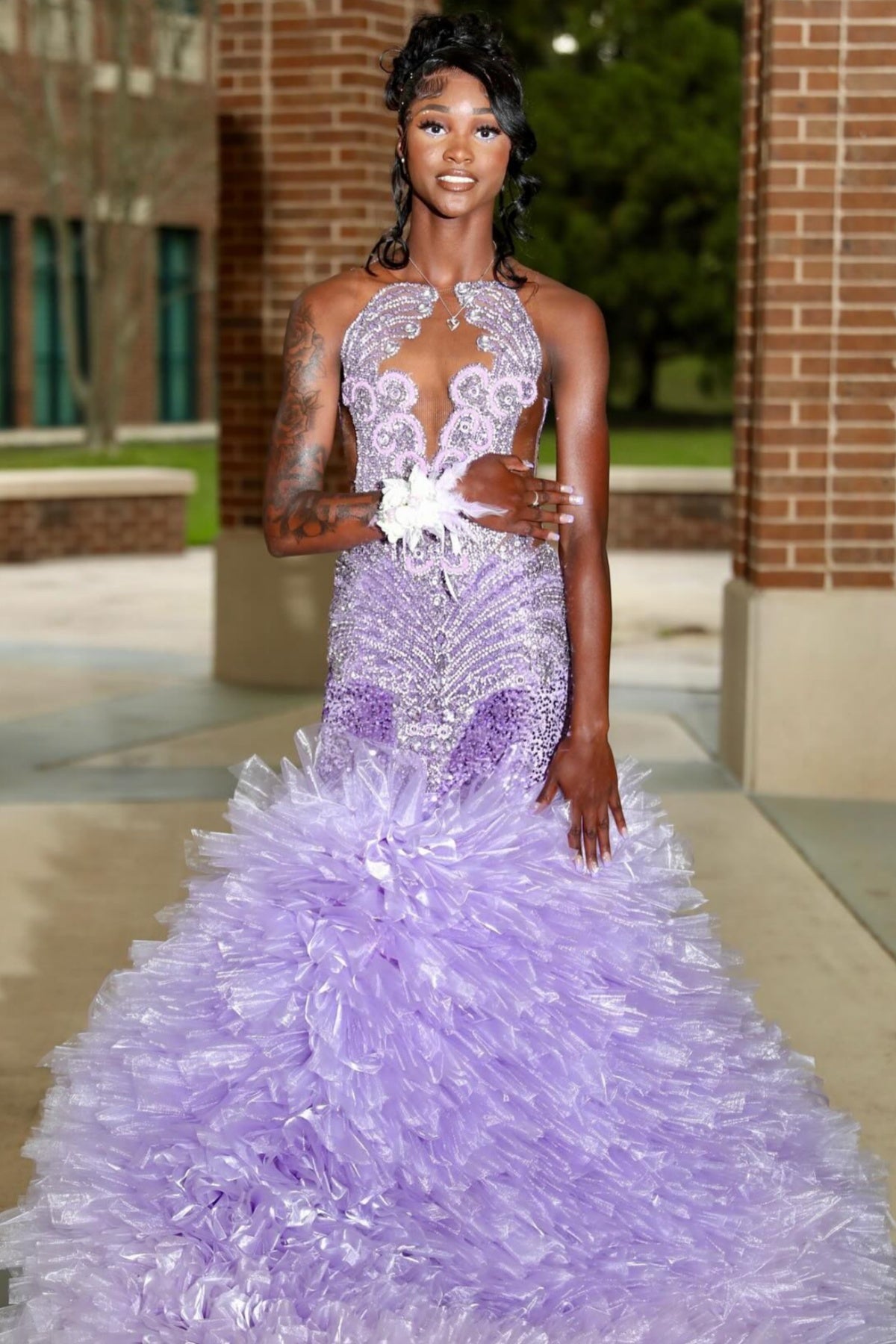 Luxury Purple Jewel Mermaid Beadings Puffy Layers Sequins Prom Dresses