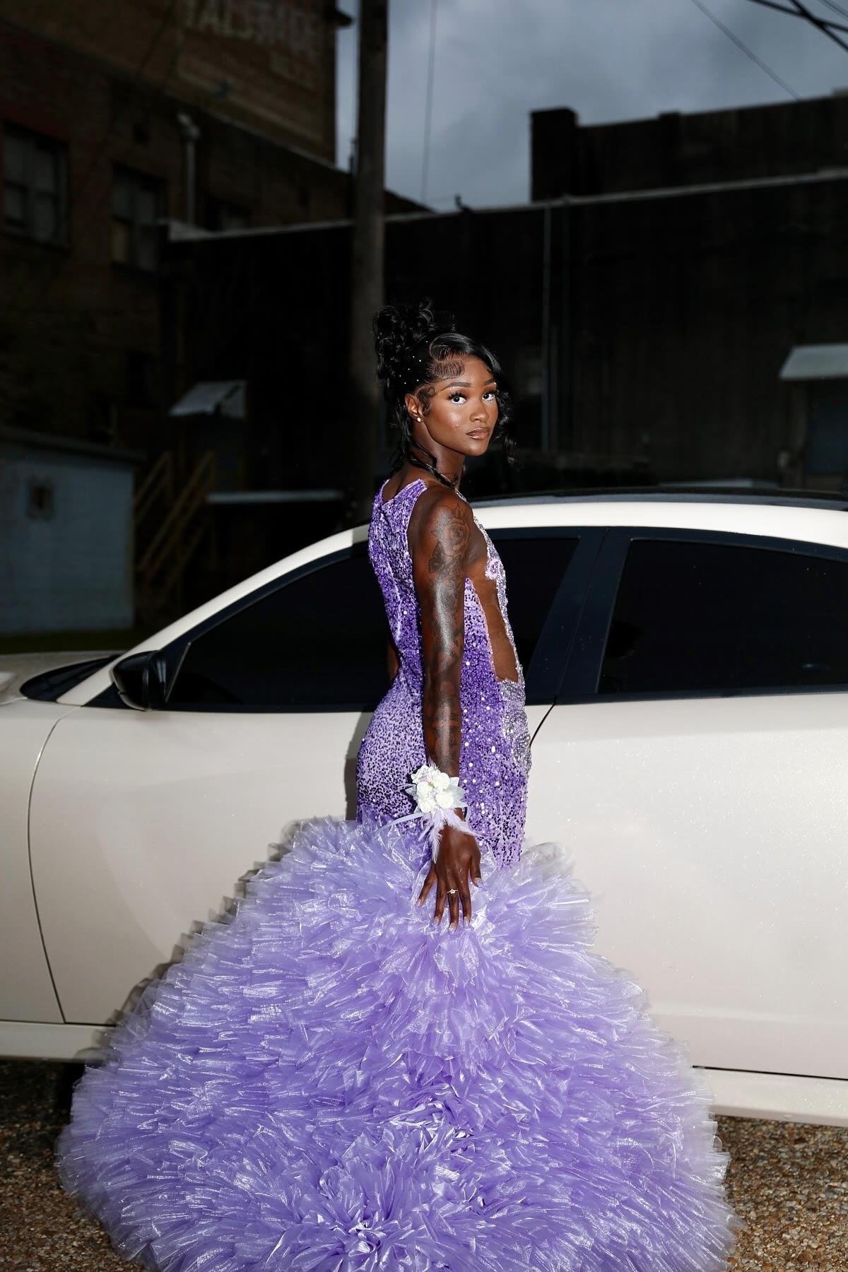 Luxury Purple Jewel Mermaid Beadings Puffy Layers Sequins Prom Dresses