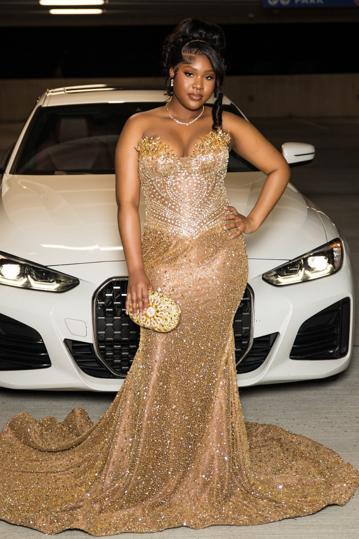 Simple Gold Sweetheart Mermaid Beadings Sequins Prom Dresses