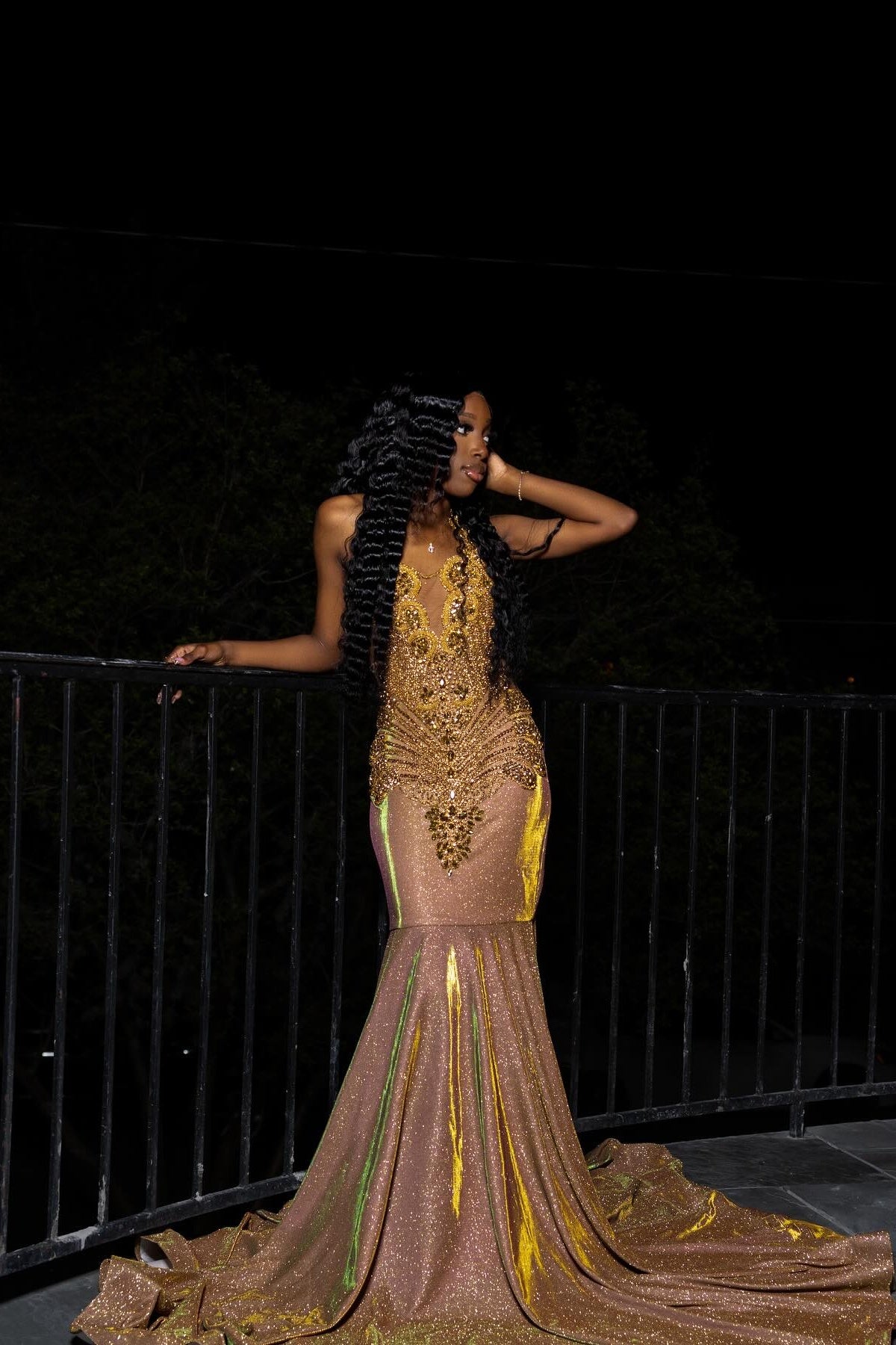 Chic Gold Beadings Mermaid Sequins Jewel Prom Dresses