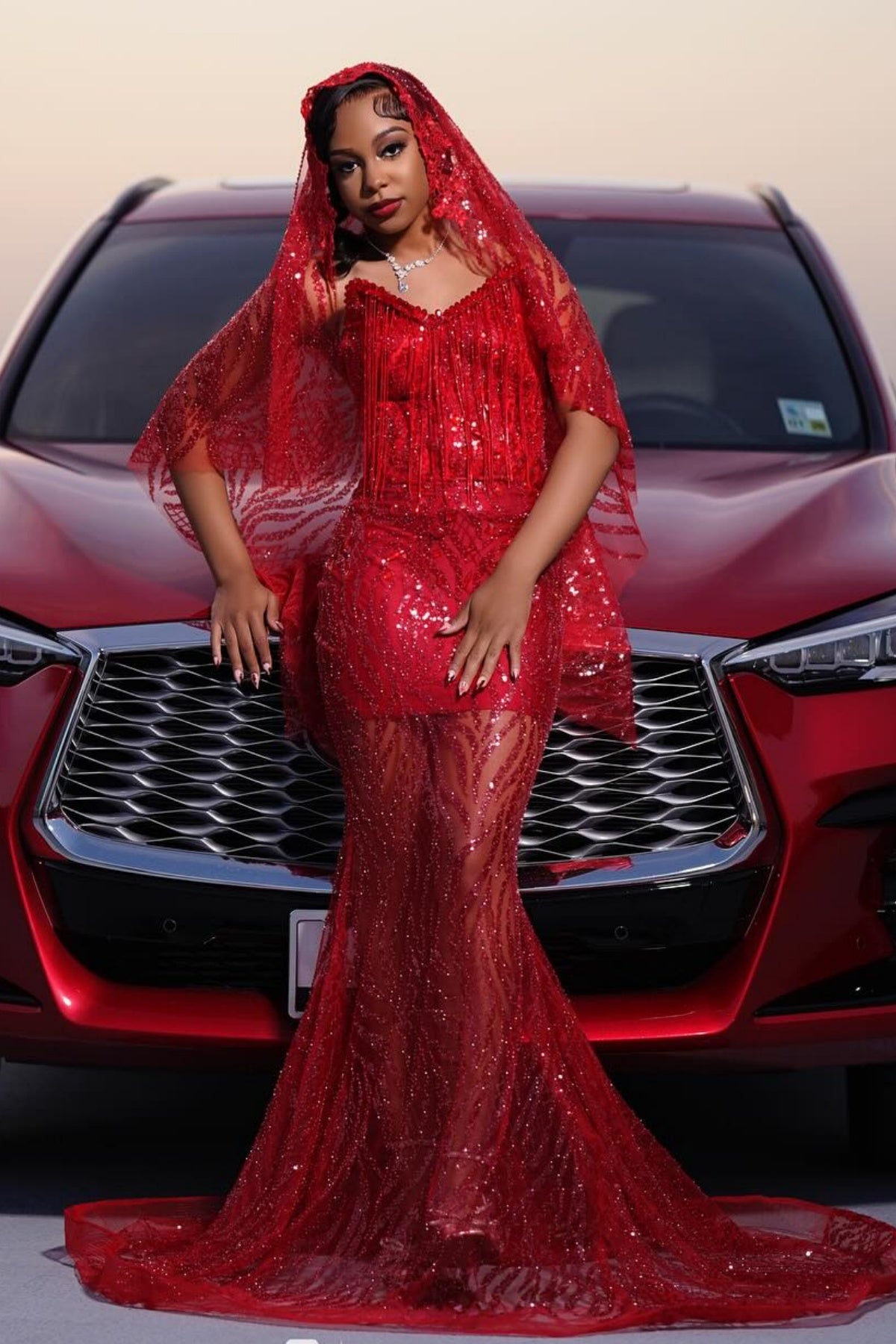 Festival Red Sequins Sweetheart Mermaid Beadings Prom Dresses