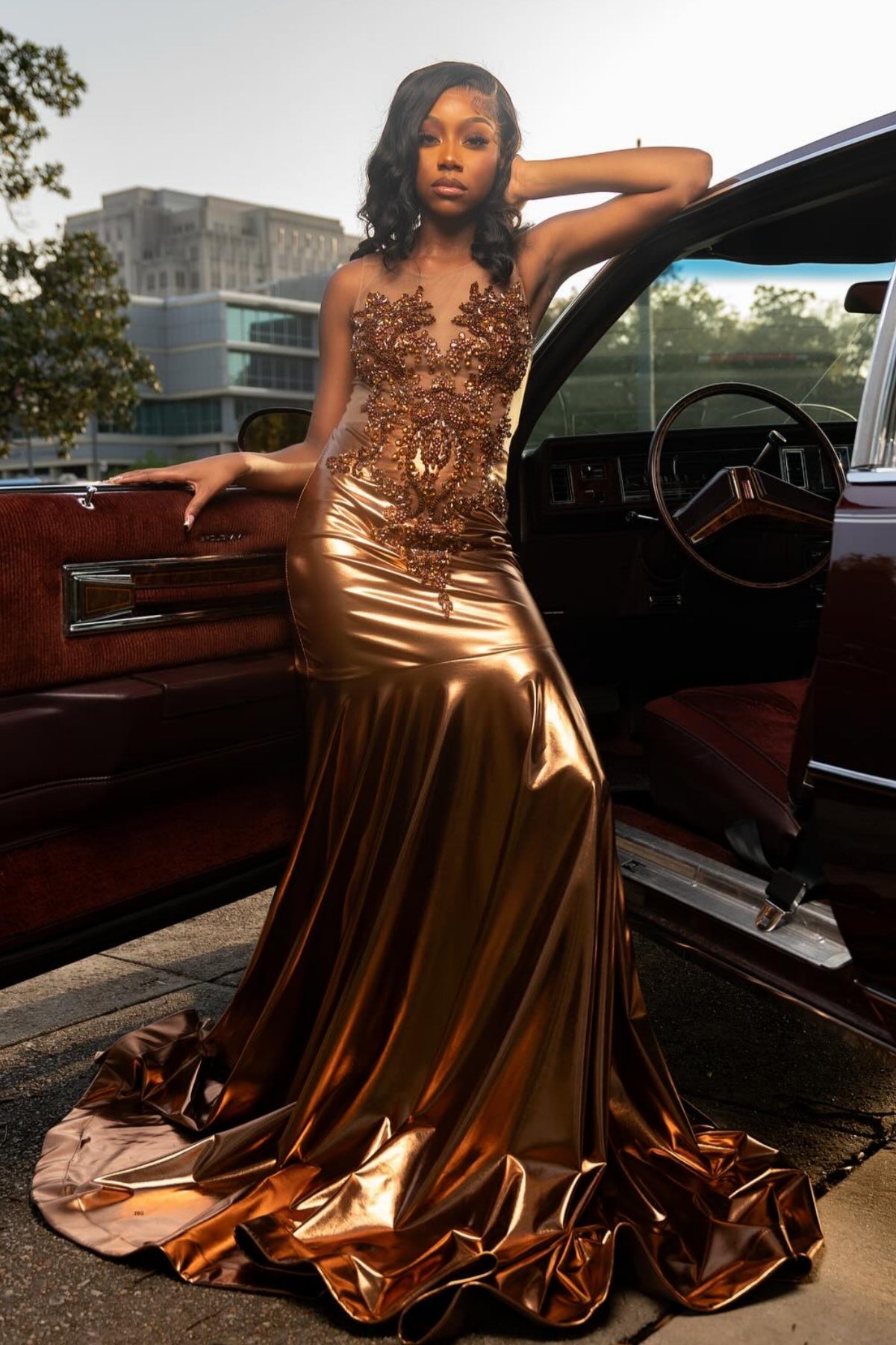 Exquisite Gold Jewel Mermaid Sleeveless Beadings Prom Dresses