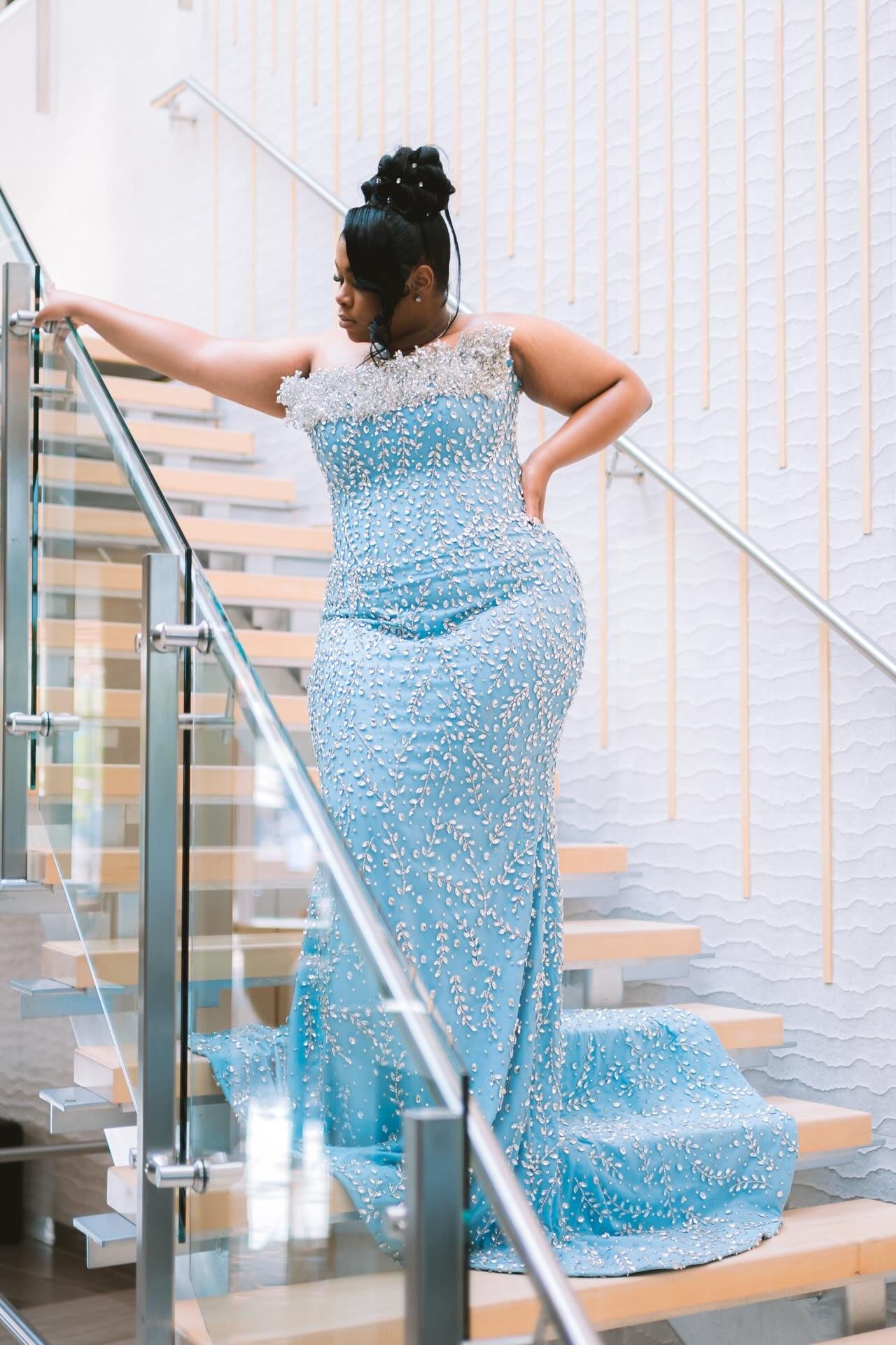 Wonderful Blue Strapless Beadings Mermaid Plus Size Prom Dresses