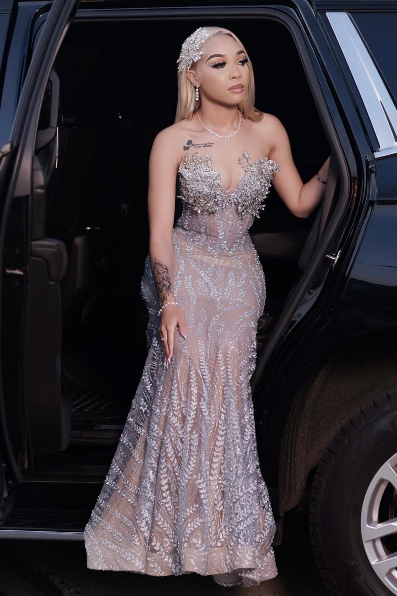 Beautiful Silver Sweetheart Mermaid Lace Prom Dresses With Beadings