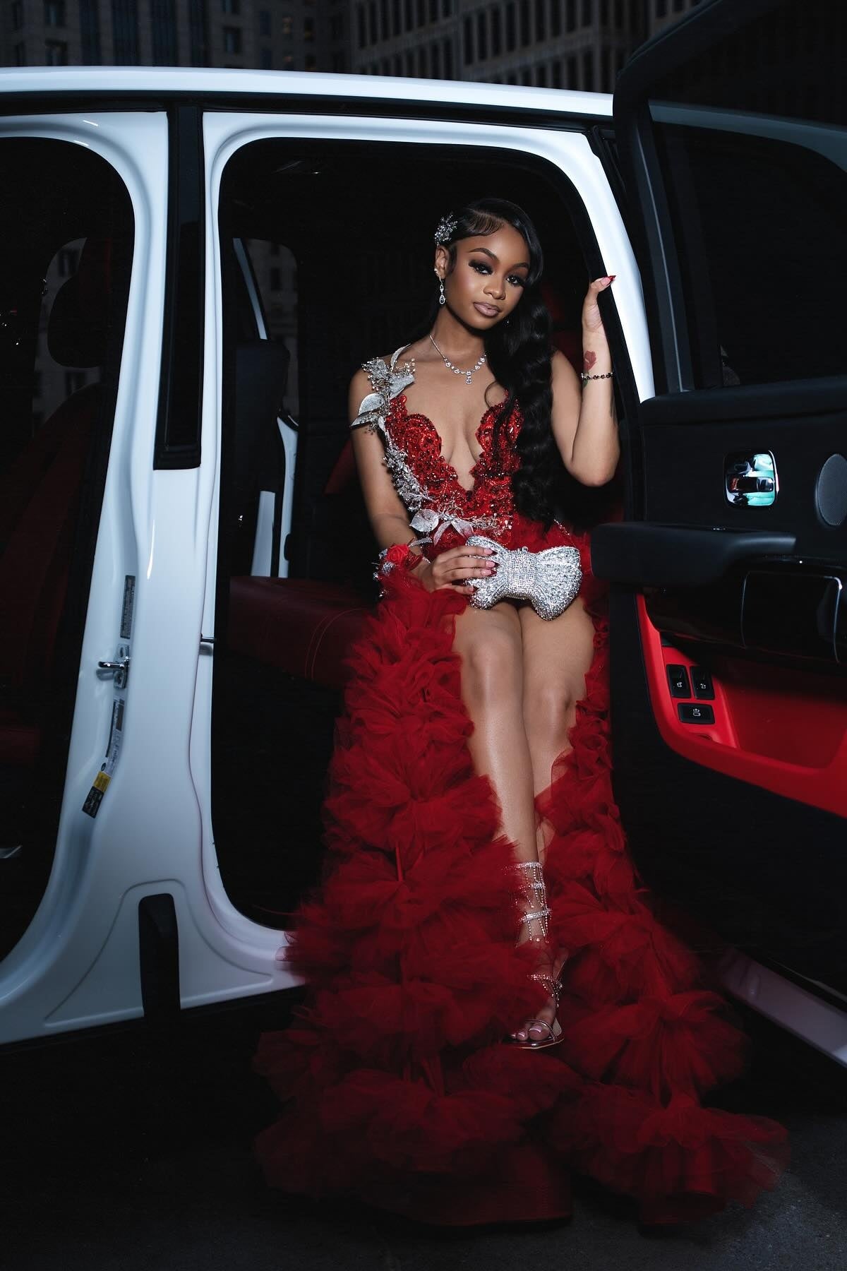 Charming Red V Neck Beadings A Line Puffy Layers Prom Dresses