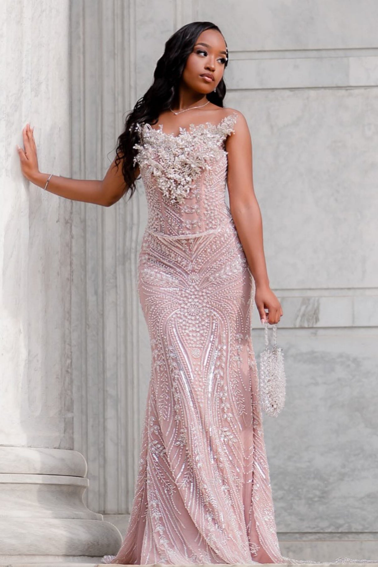 Elegant Pink Strapless Mermaid Lace Up Prom Dresses With Appliques