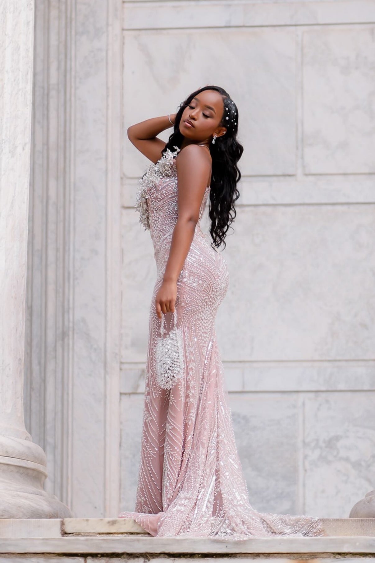 Elegant Pink Strapless Mermaid Lace Up Prom Dresses With Appliques