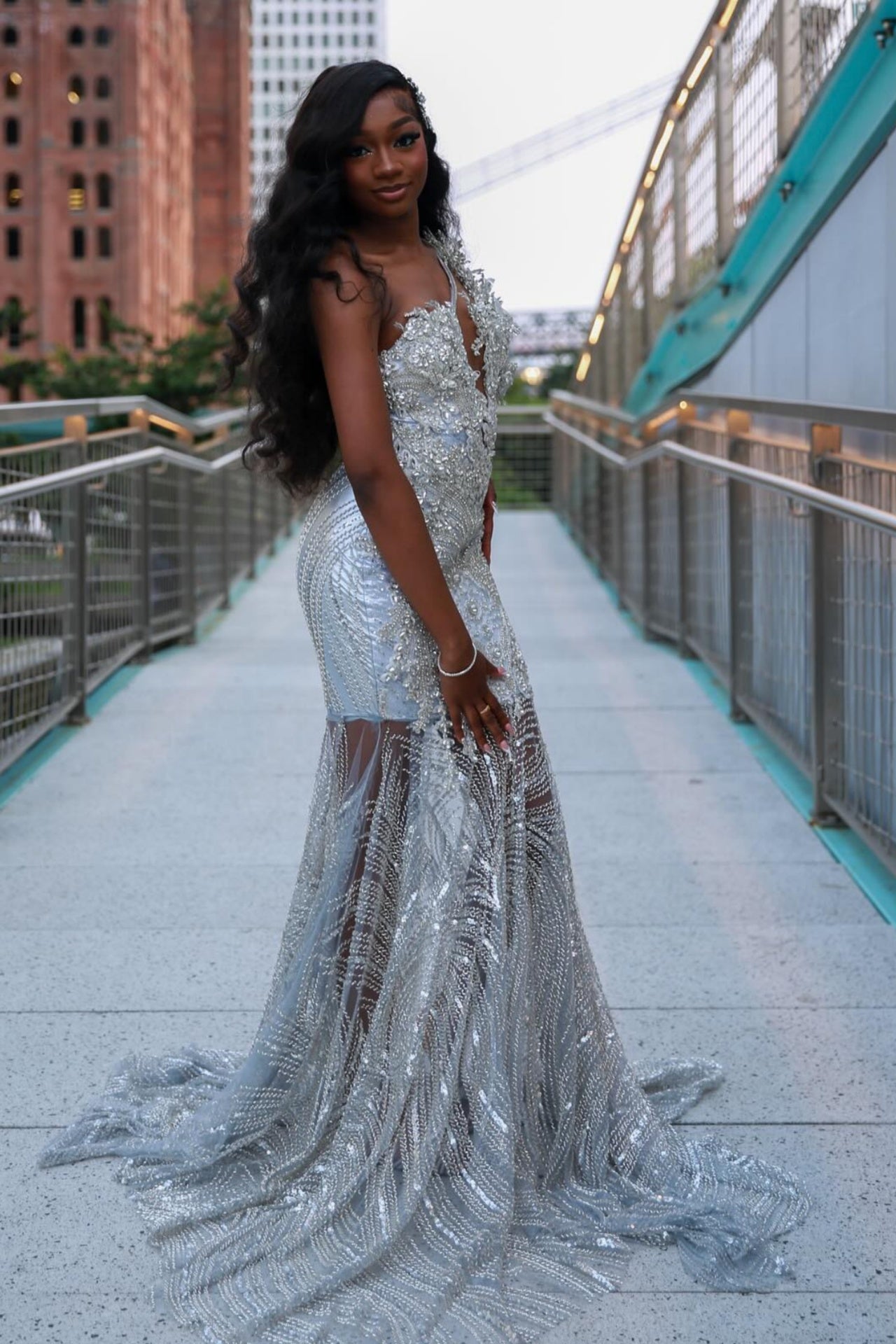 Lovely Silver One Shoulder Mermaid Beadings Sequins Prom Dresses