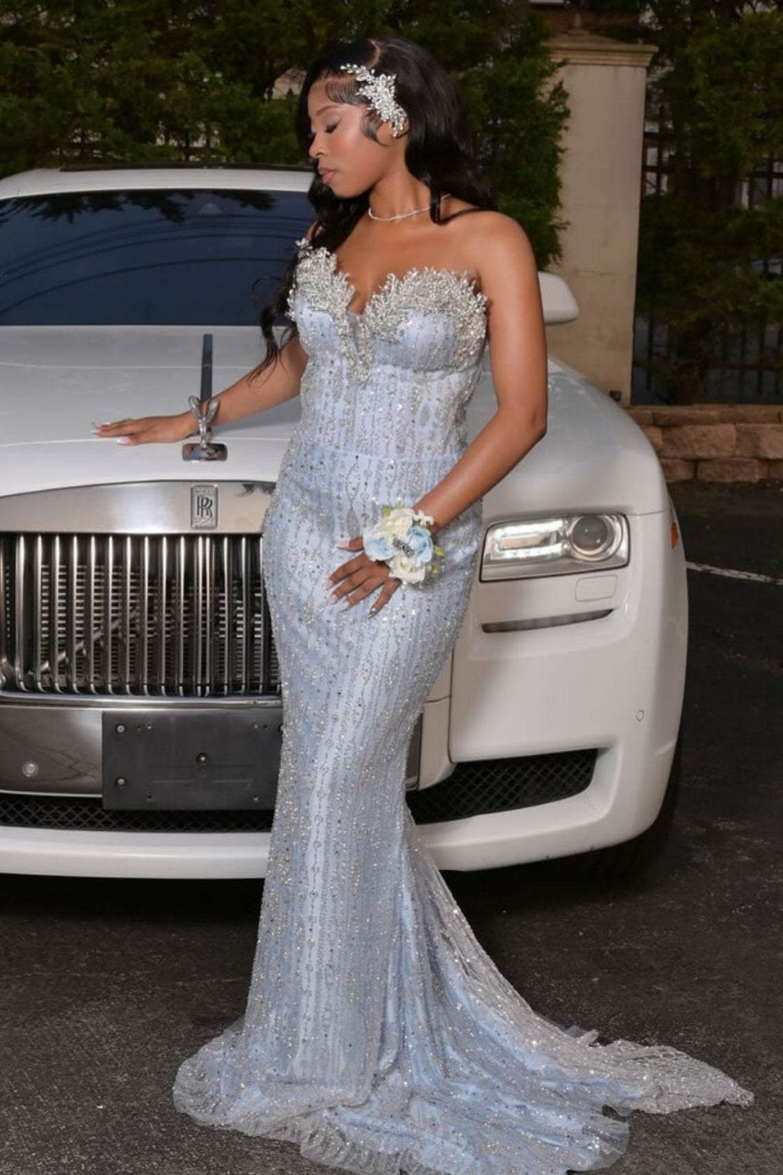 Nectarean Sky Blue Sweetheart Mermaid Beadings Sequins Prom Dresses