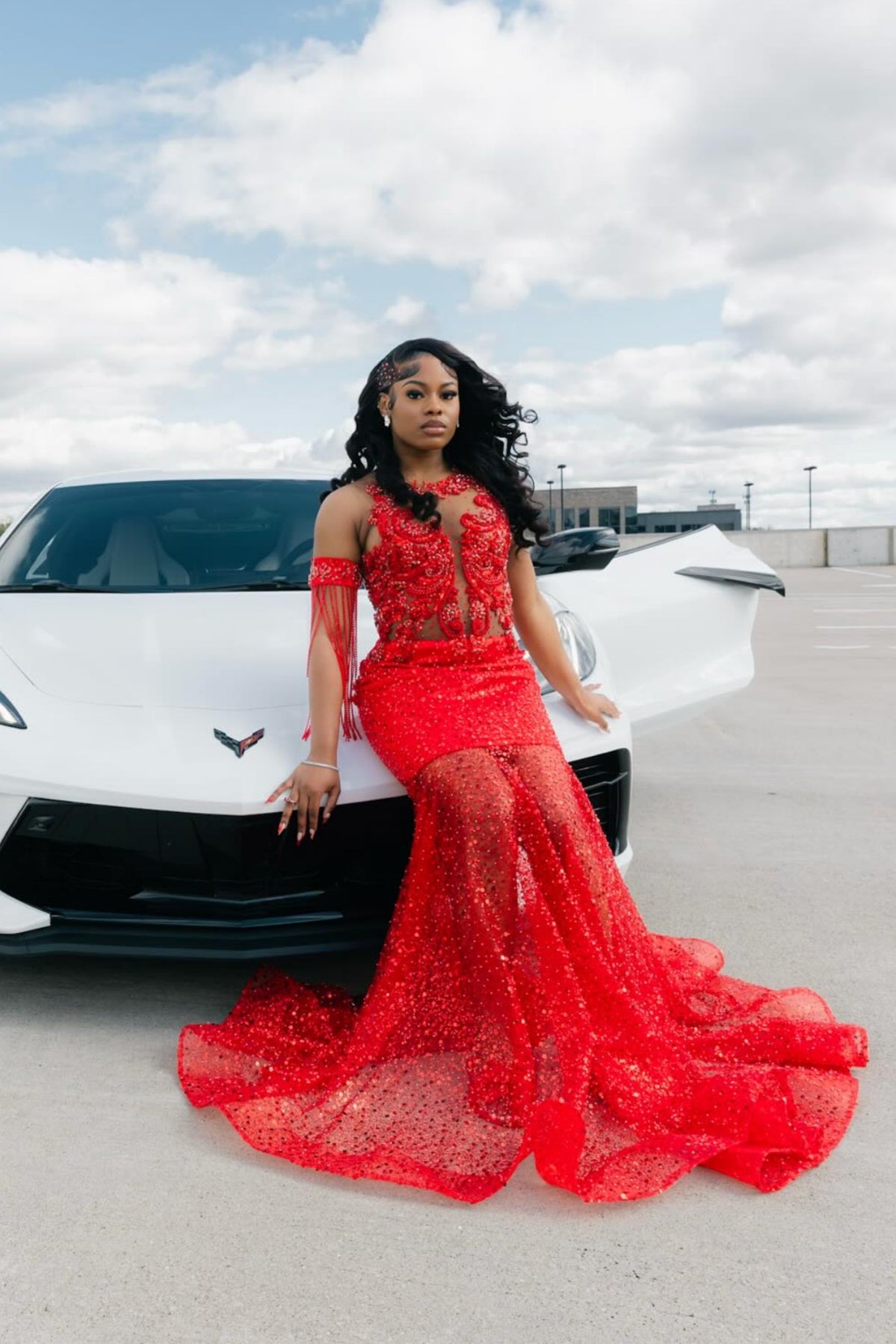 Festival Red Mermaid Jewel Sequins Prom Dresses With Beadings