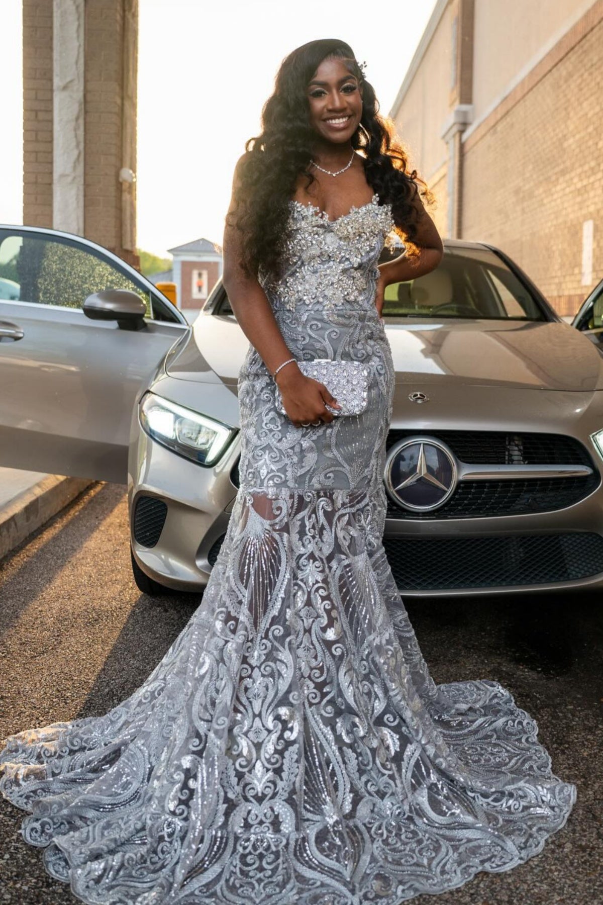 Generous Silver Sweetheart Mermaid Crystal Lace Prom Dresses