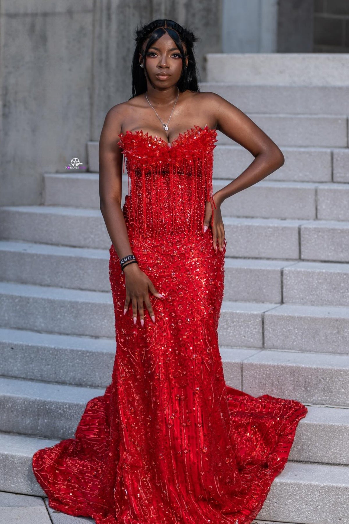 Sexy Red Sweetheart Mermaid Beadings Sequins Prom Dresses With Crystal