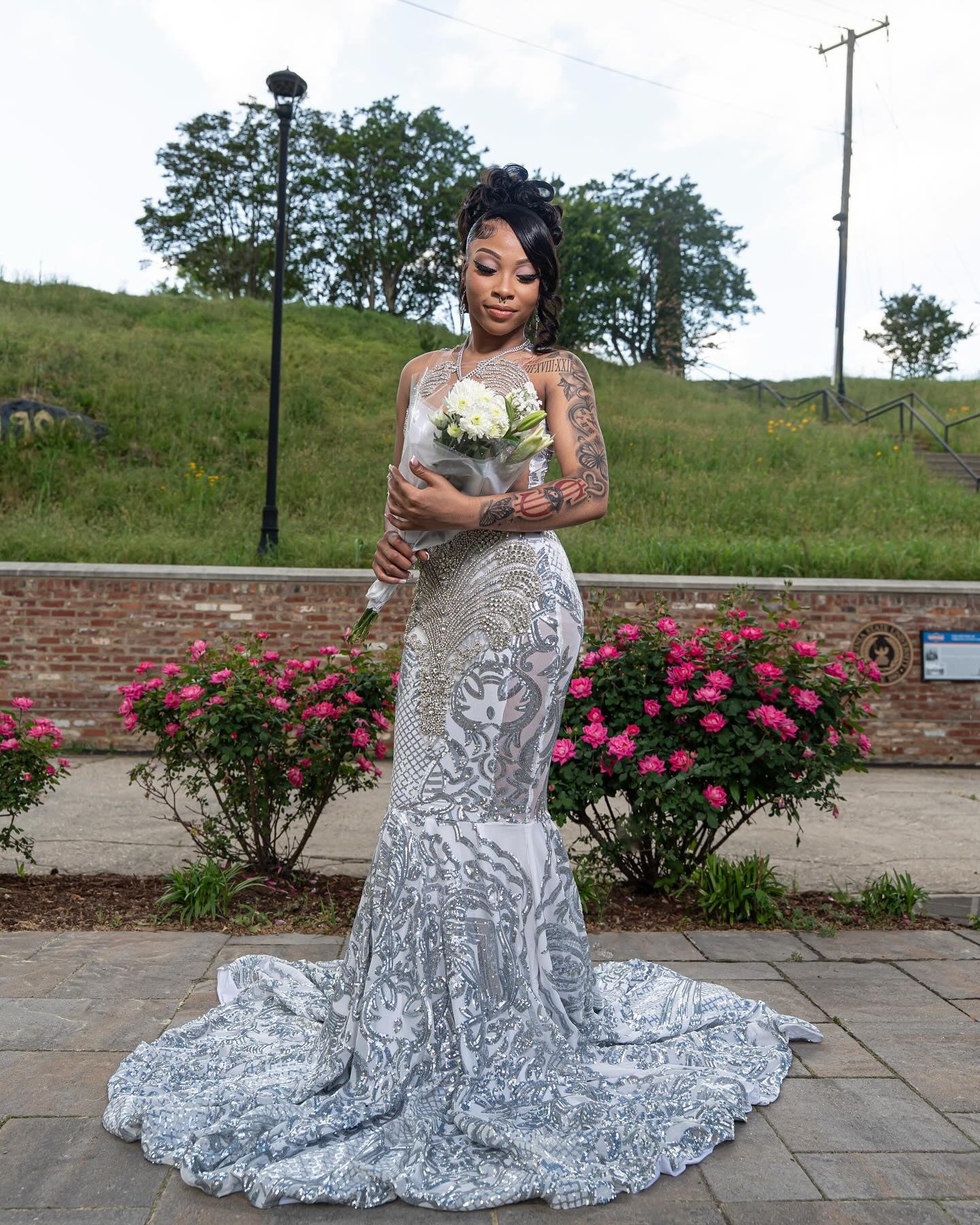 Gentle Silver Jewel Mermaid Beadings Sequins Prom Dresses