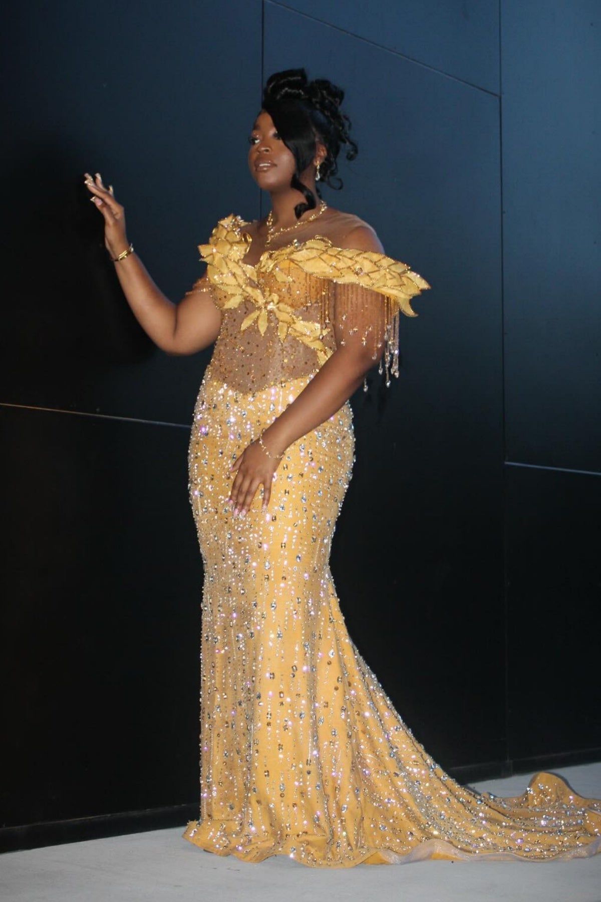 Gentle Yellow Jewel Mermaid Tassel Beadings Prom Dresses With Crystal