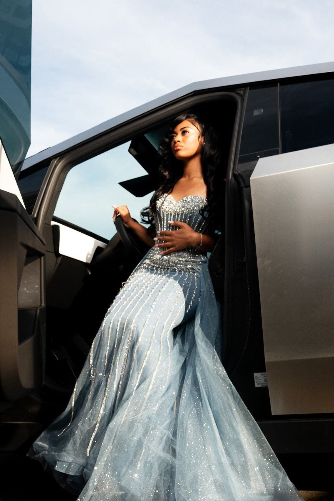 Modern Dusty Blue Sweetheart A Line Sequins Tulle Beadings Prom Dresses