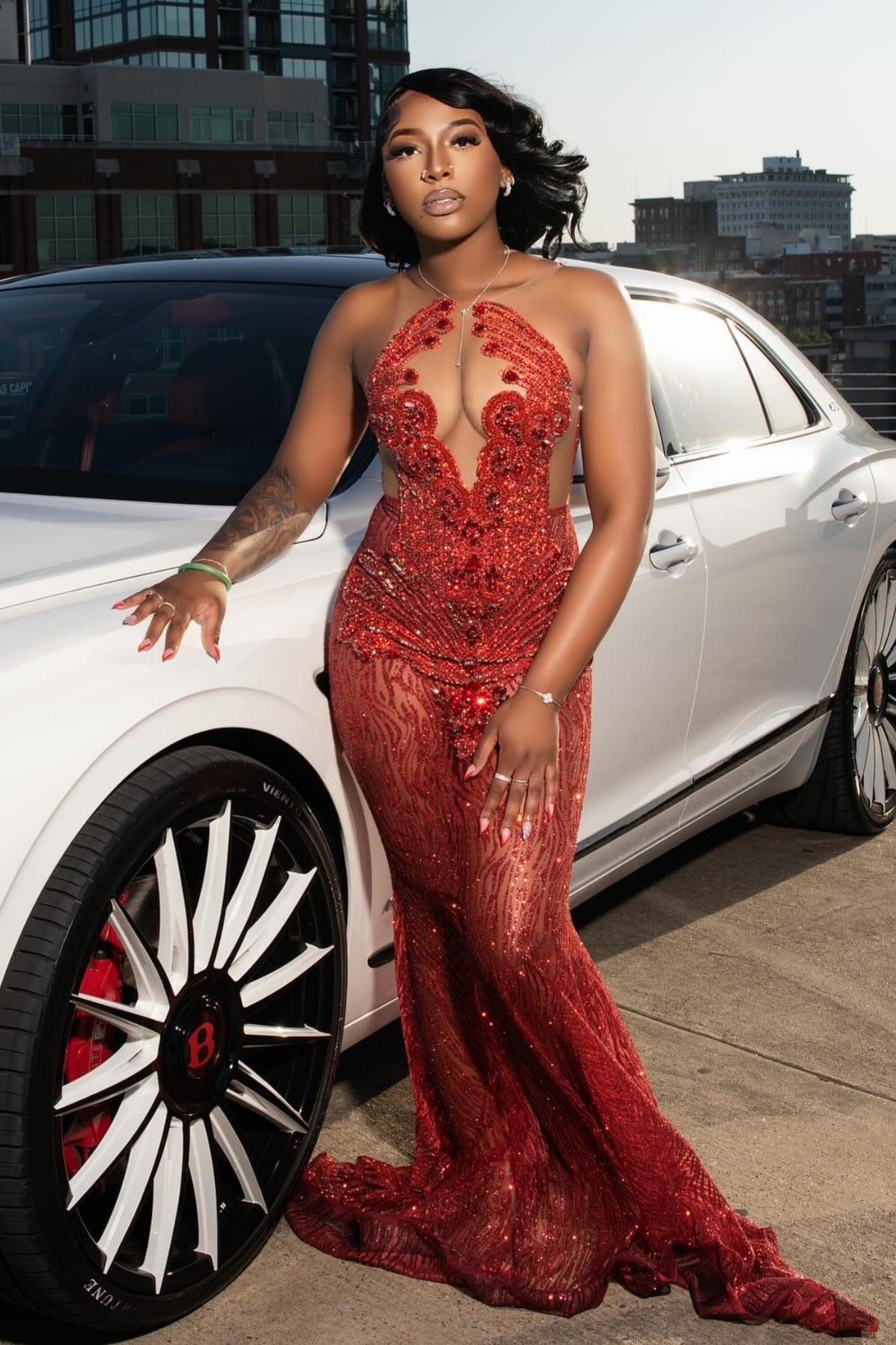 Elegant Red Sleeveless Jewel Mermaid Beadings Sequins Prom Dresses