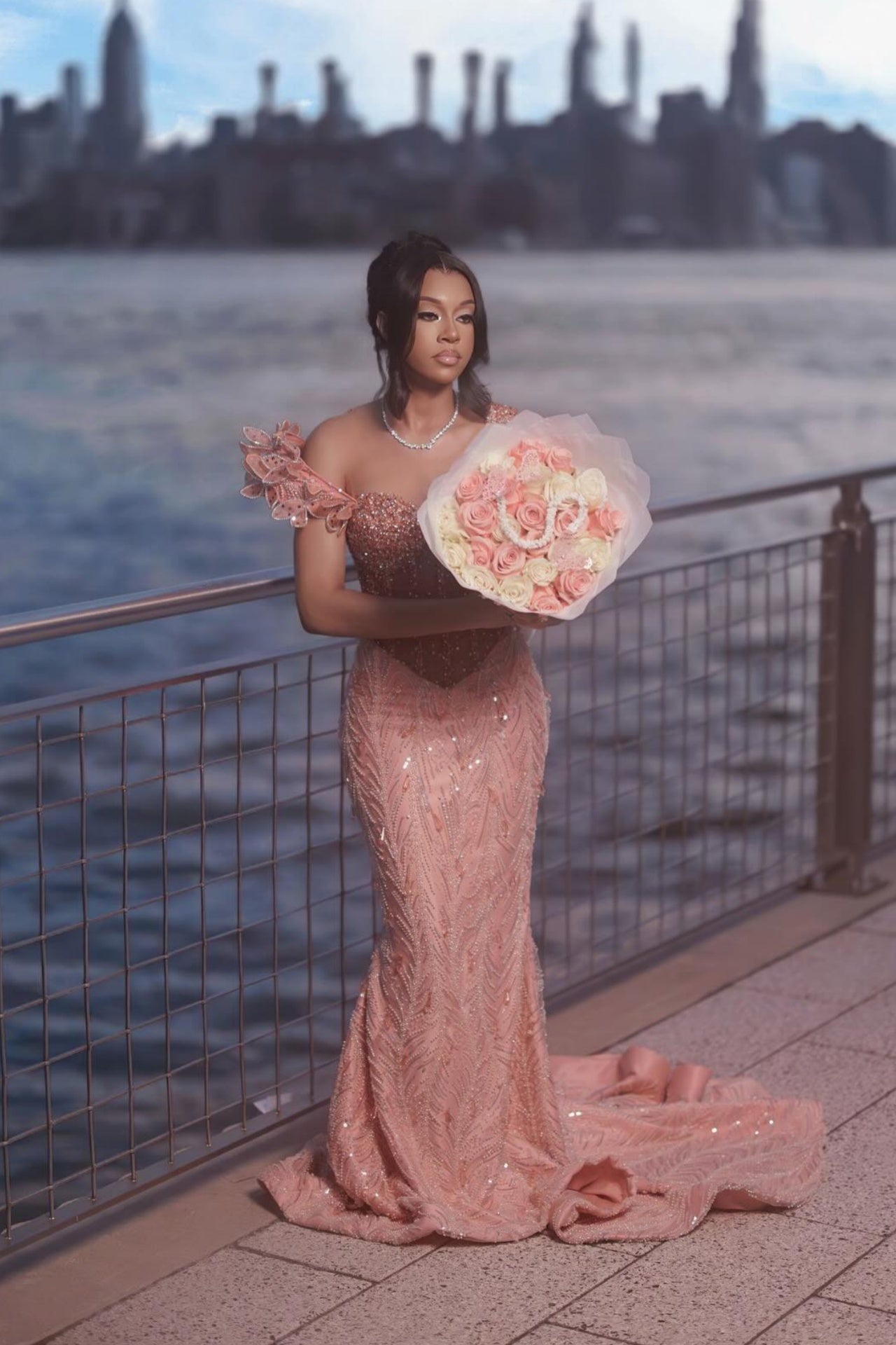 Sparkle Pink Sweetheart Mermaid Beadings Prom Dresses