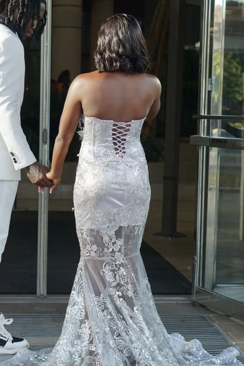 Sexy Silver Beadings Sweetheart Mermaid Tulles Sequins Prom Dresses