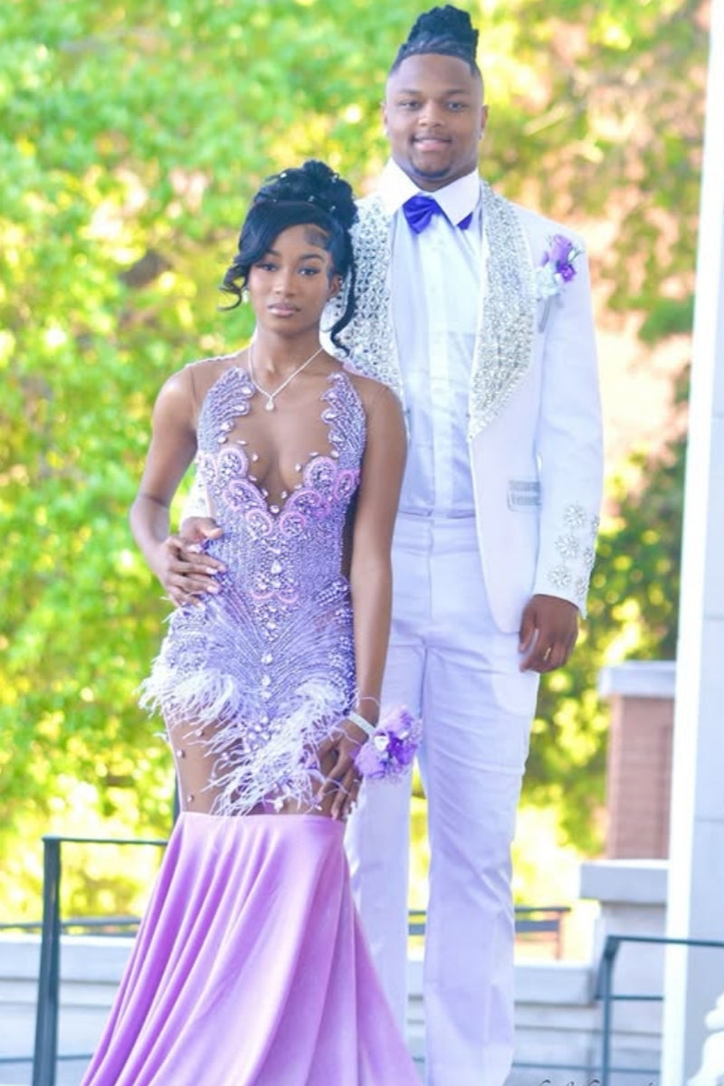 Glamorous Sleeveless Jewel Purple Beading Mermaid Velvet Prom Dress