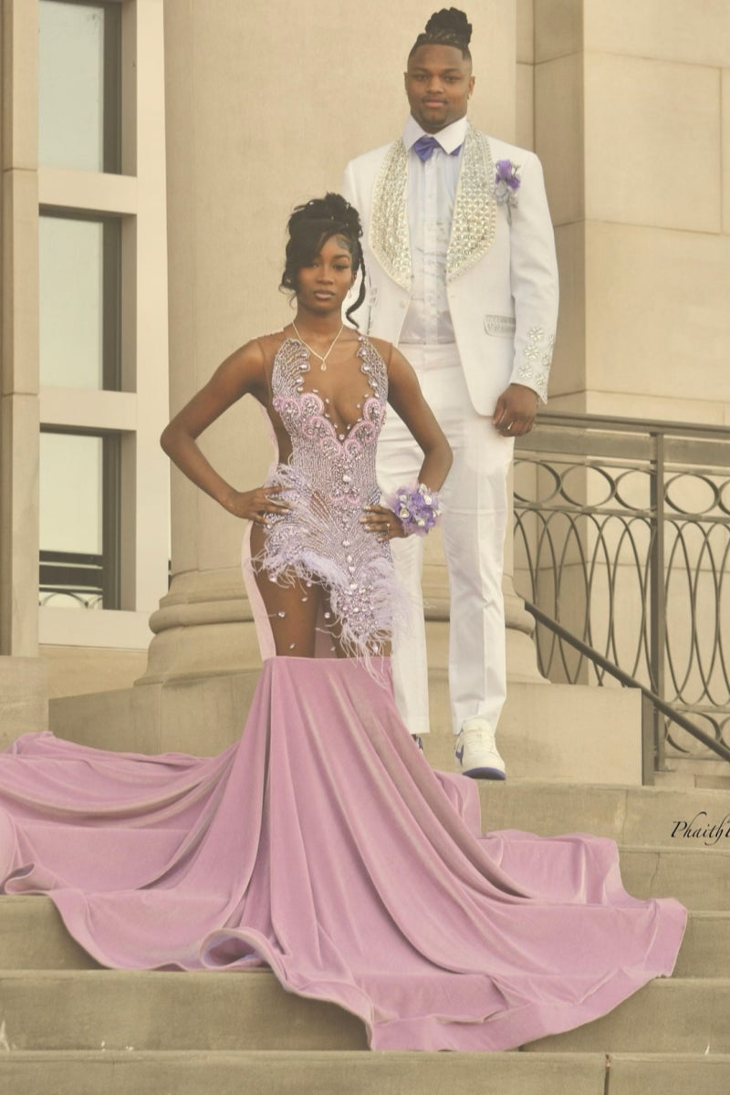 Glamorous Sleeveless Jewel Purple Beading Mermaid Velvet Prom Dress