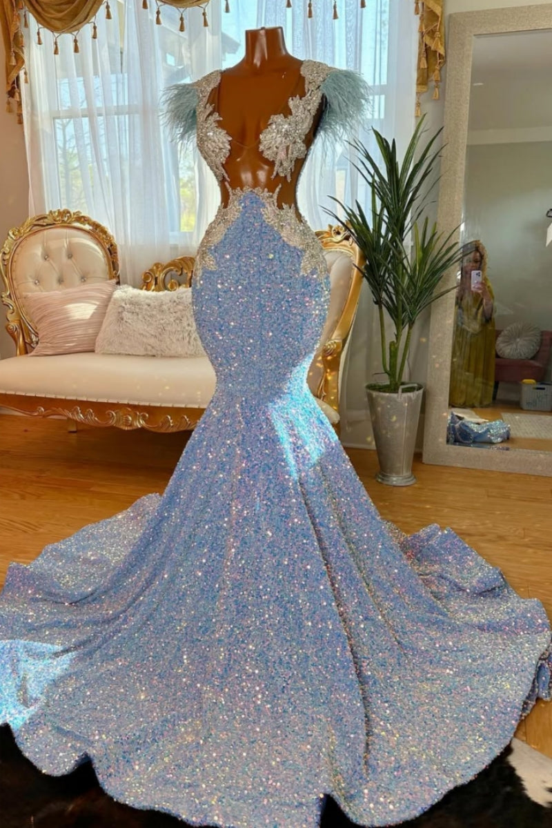 Sparkle Sleeveless Beadings Mermaid Prom Dresses With Zipper Back