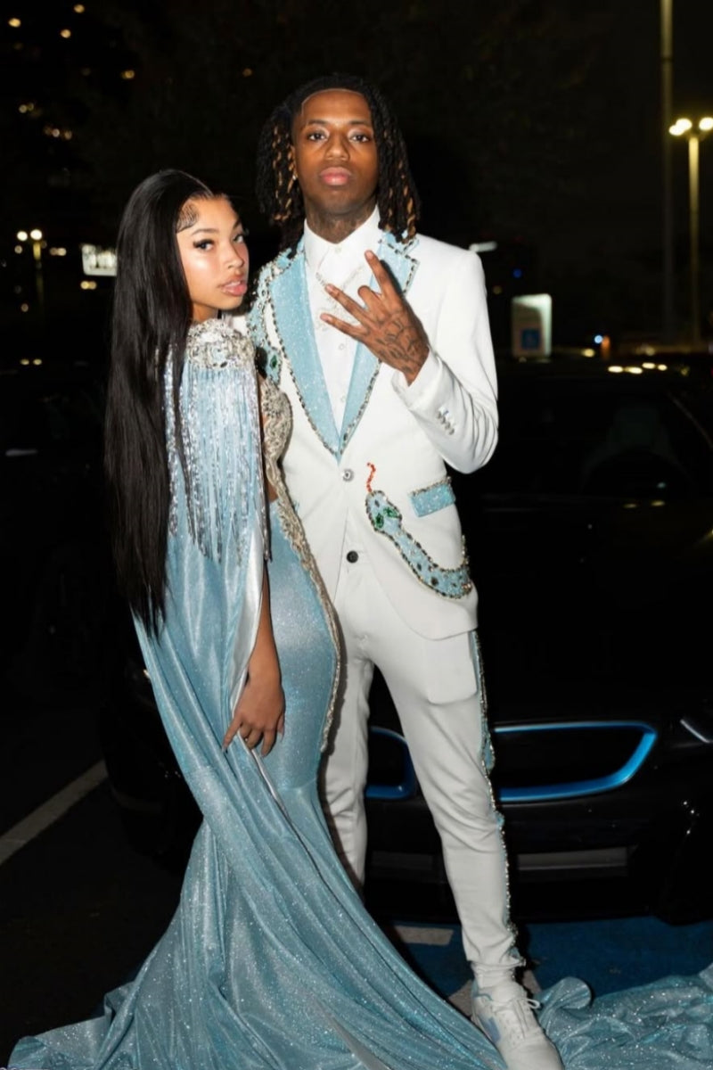 Charming Light Blue Wrap V-Neck Sequins Mermaid Prom Dresses With Appliques And Beadings