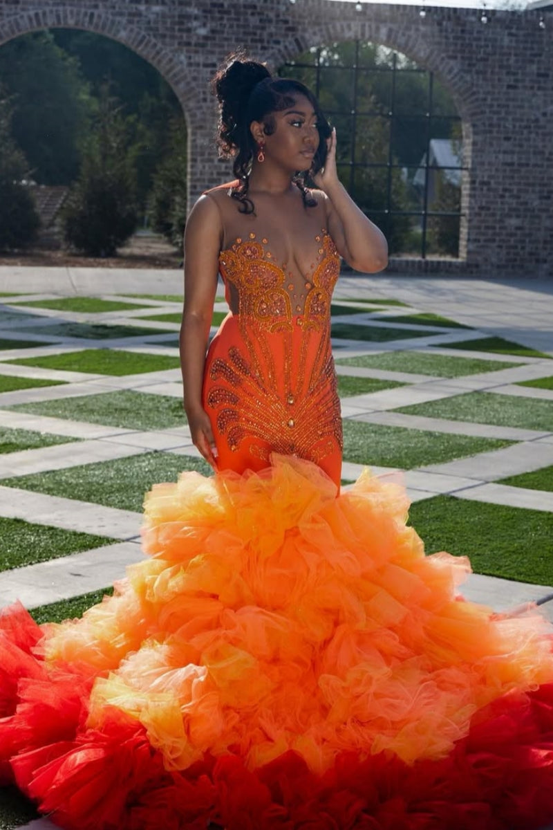 orange puffy prom dresses Unique Puffy Tulle Ballgown Orange Prom Dress