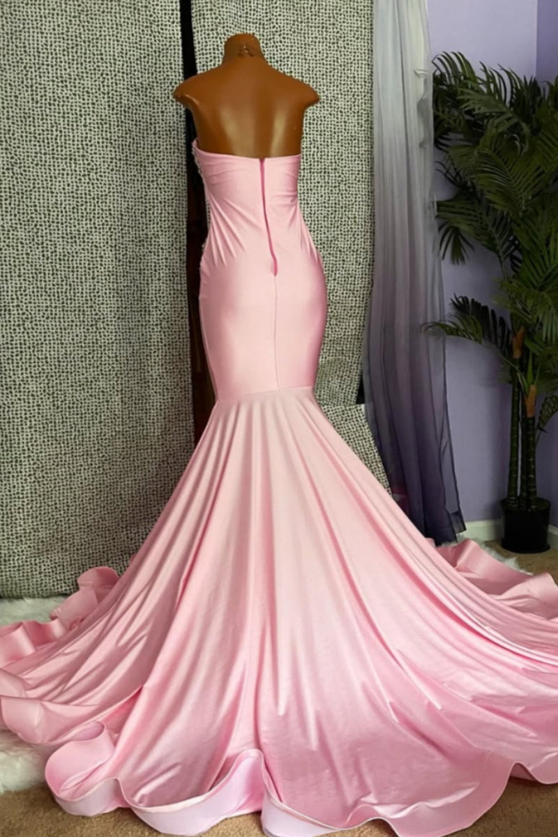Chic Pink Sleeveless Mermaid Prom Dresses With Silver Beadings