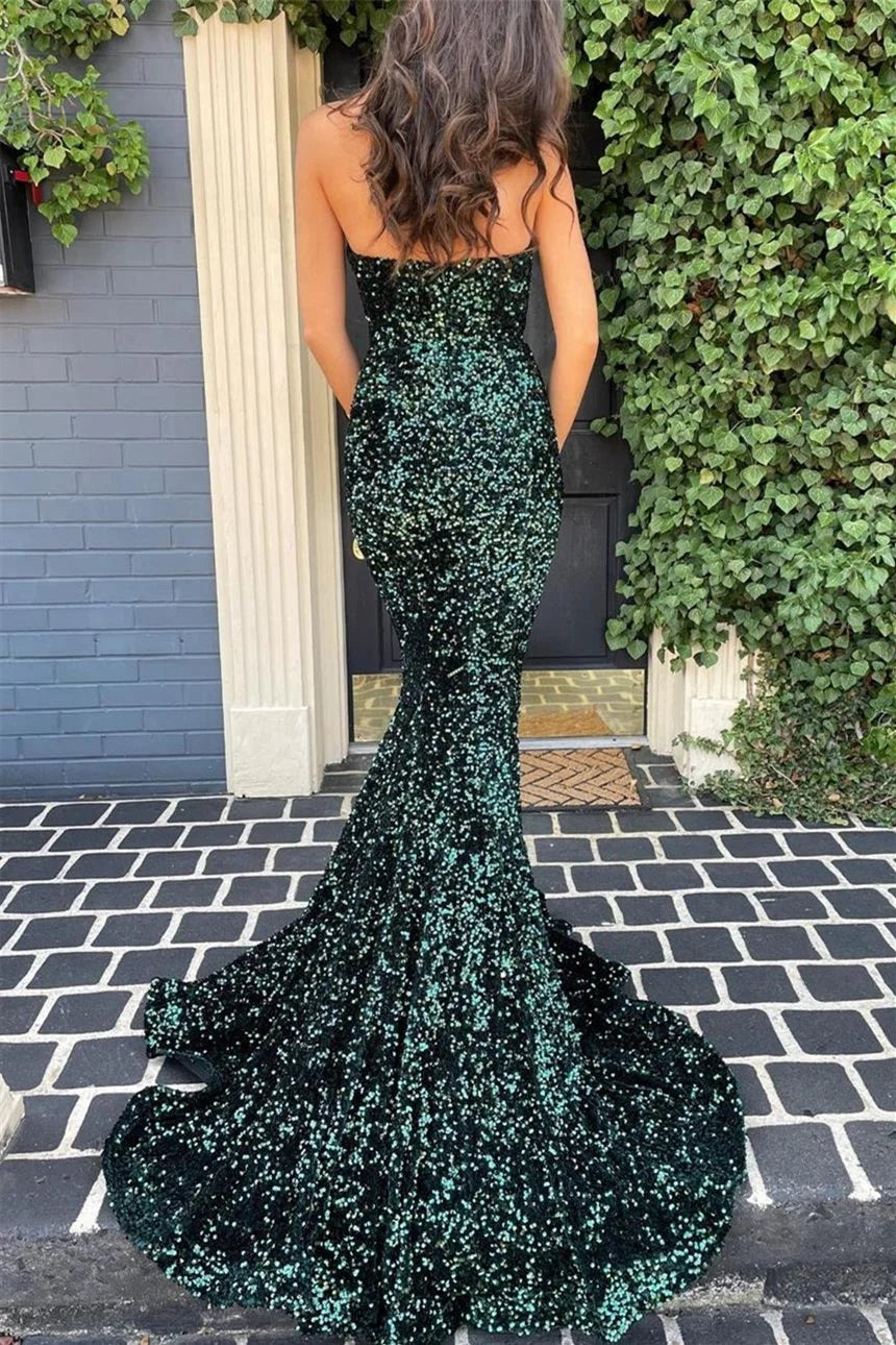 Dignified Dark Green Sequins Sweetheart Mermaid Evening Dresses