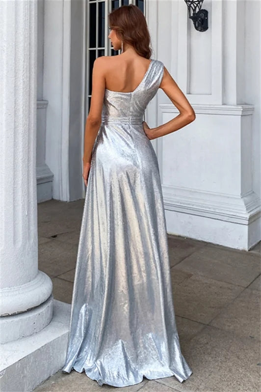 Honorable Silver Sequins One Shoulder Empire Evening Dresses