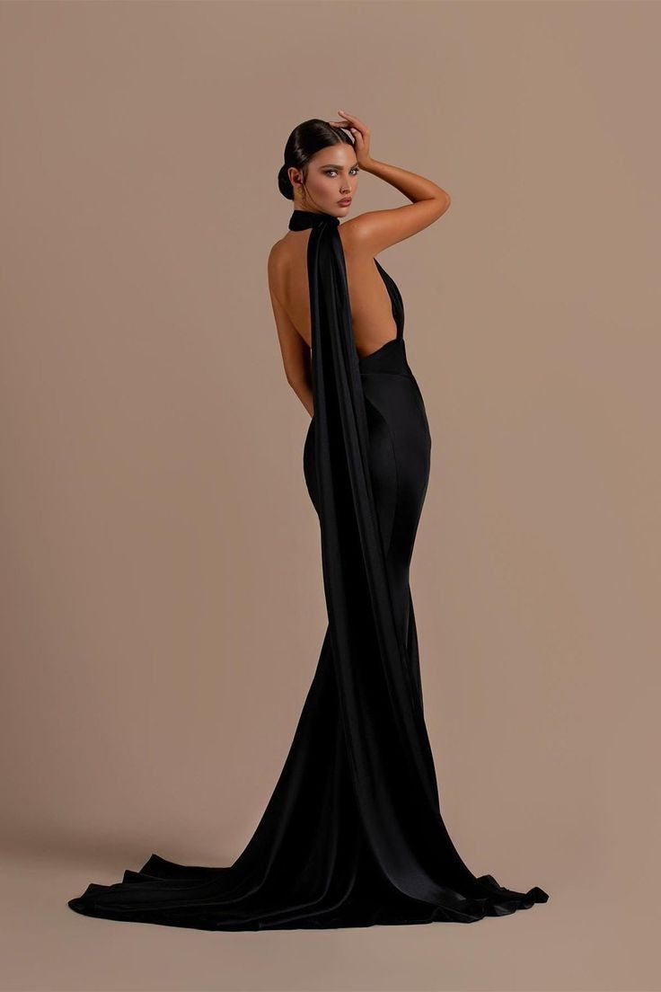 Dignified Black One Shoulder Open Back Mermaid Evening Dresses