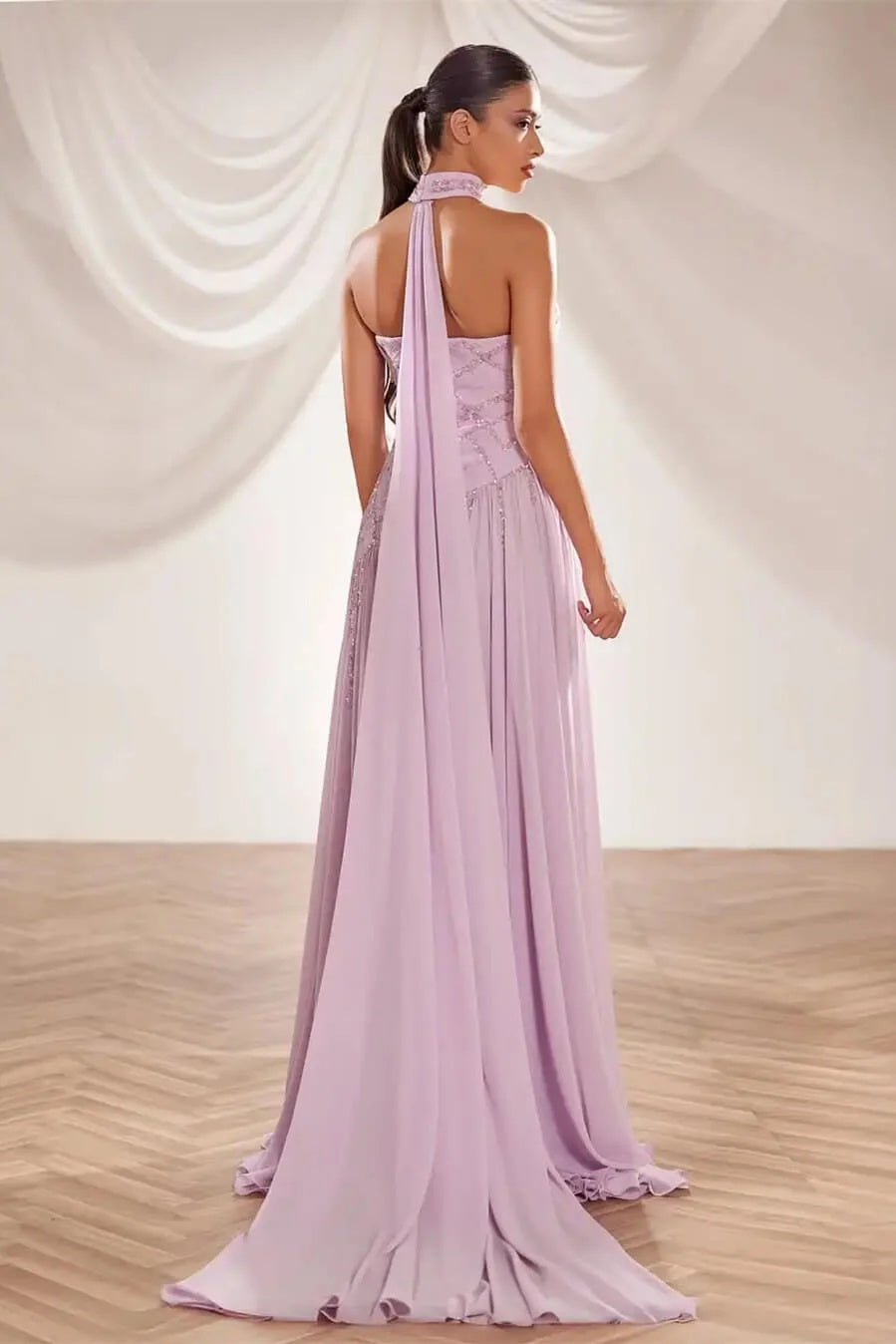 Handsome Light Purple Strapless Beadings Chiffon Prom Dresses