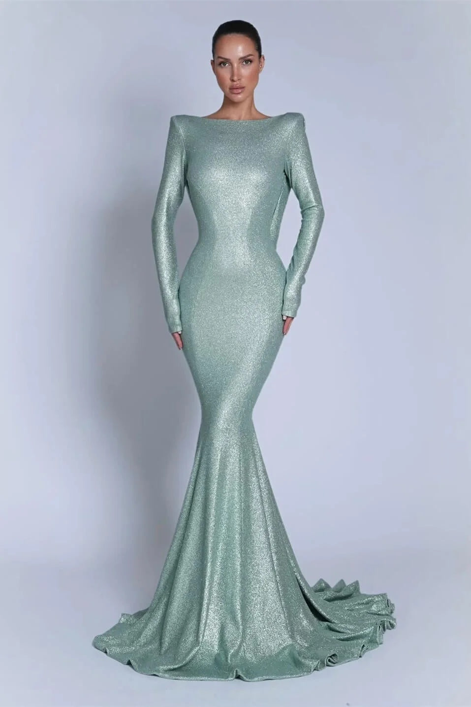 Exquisite Green Bateau Mermaid Long Sleeves Sequins Evening Dresses