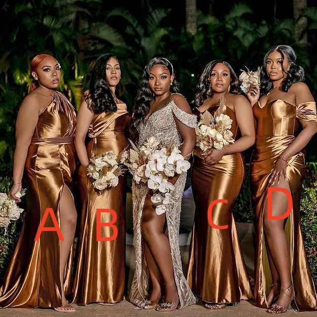 Gorgeous Gold Brown Sweep Train Bridesmaid Dresses