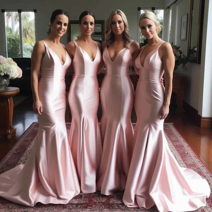 Charming Pink Sweep Train Mermaid Bridesmaid Dresses