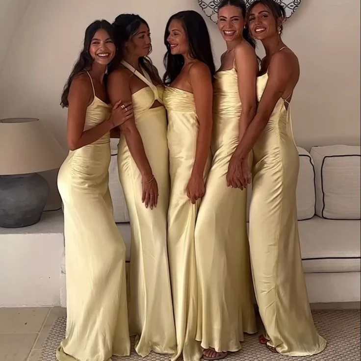 Fashion Champagne Sleeveless Floor Length Bridesmaid Dresses