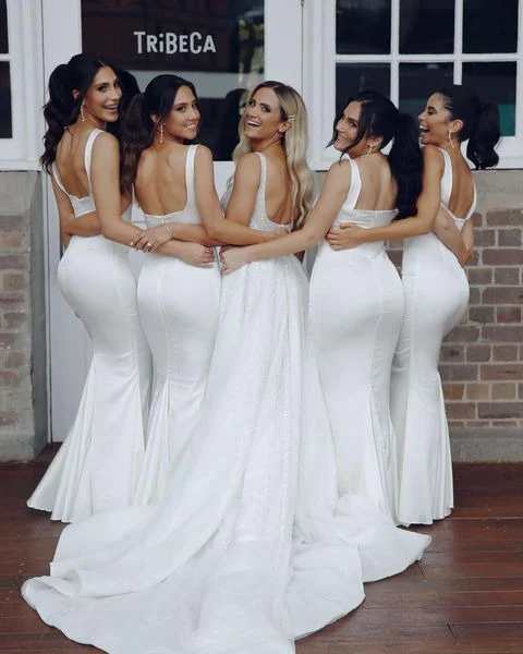 Intellectuality White Square Mermaid Bridesmaid Dresses