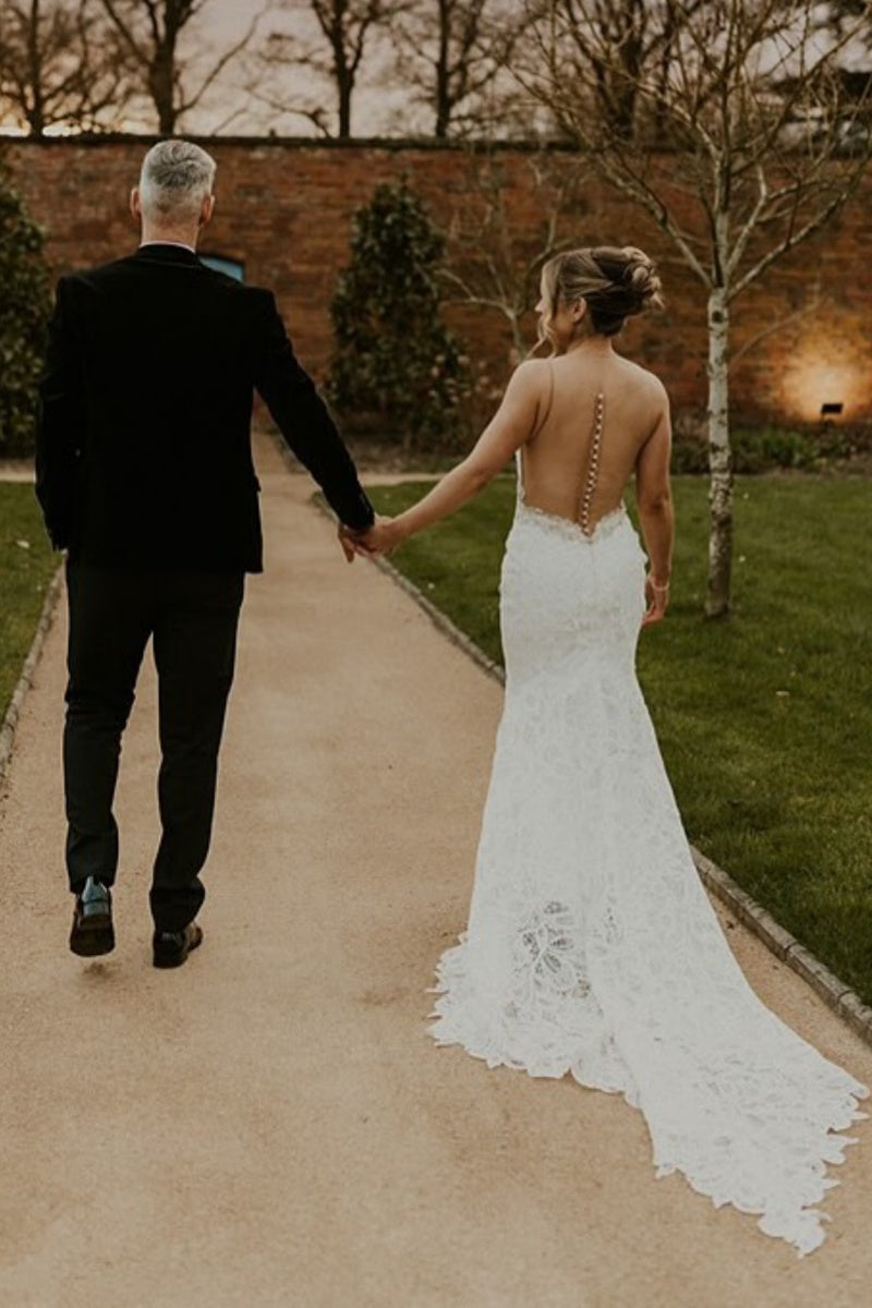 Simple Jewel Lace Mermaid Wedding Dresses